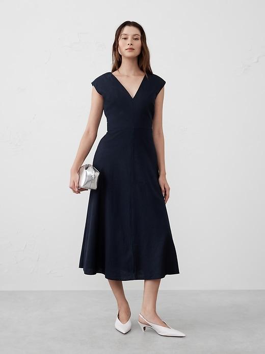 Linen-Blend Wrap Midi Dress Product Image