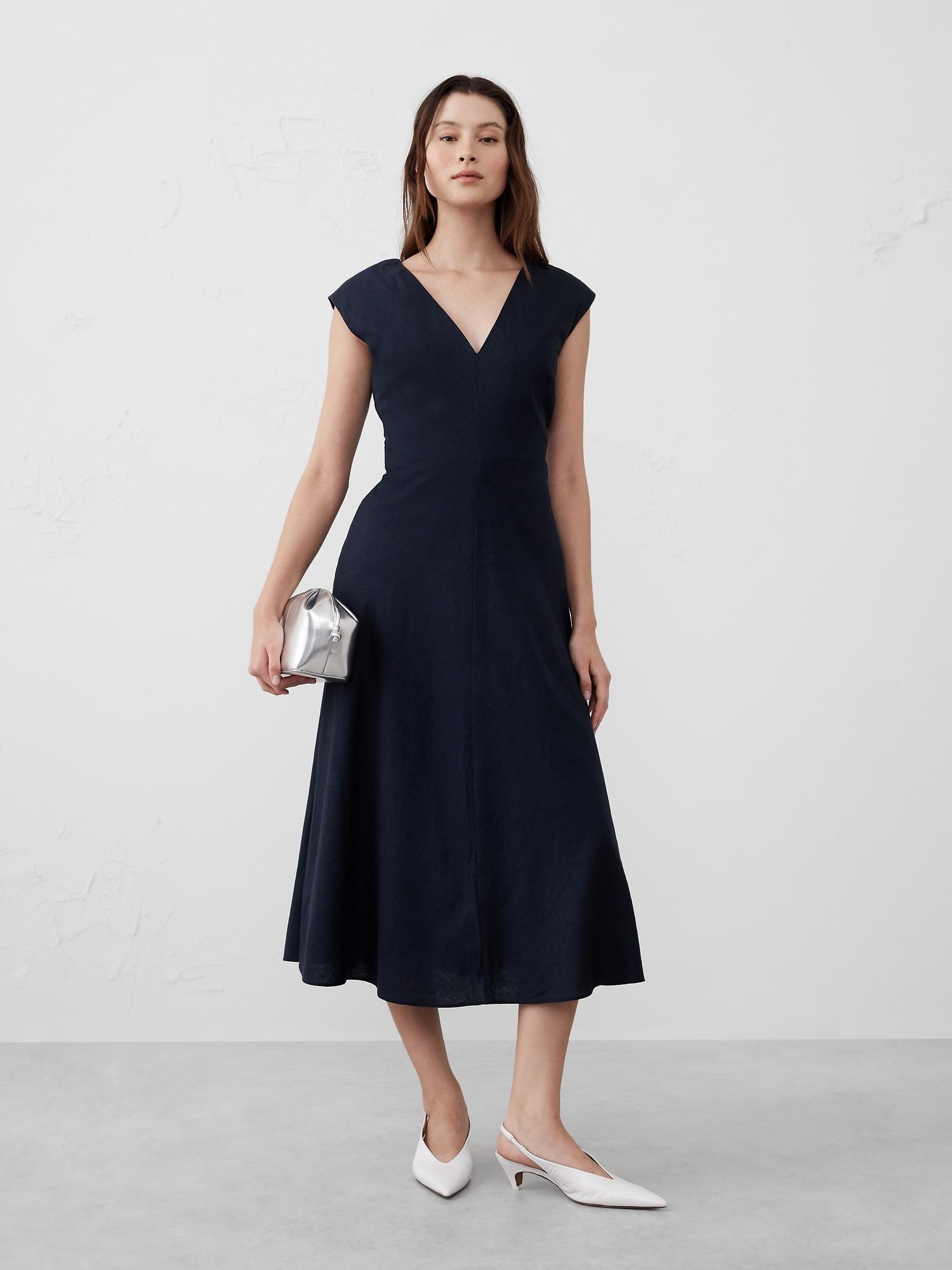 Linen-Blend Wrap Midi Dress Product Image