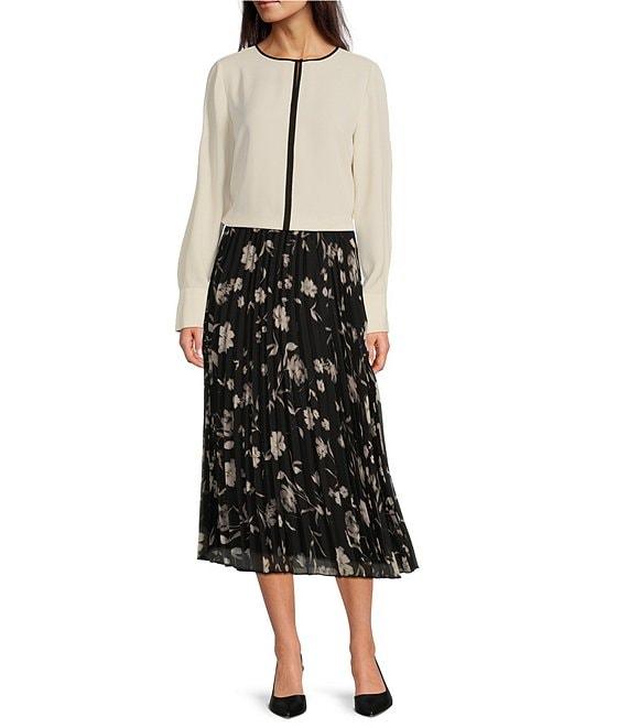 Anne Klein Pleated Chiffon Pull-On Midi Skirt Product Image