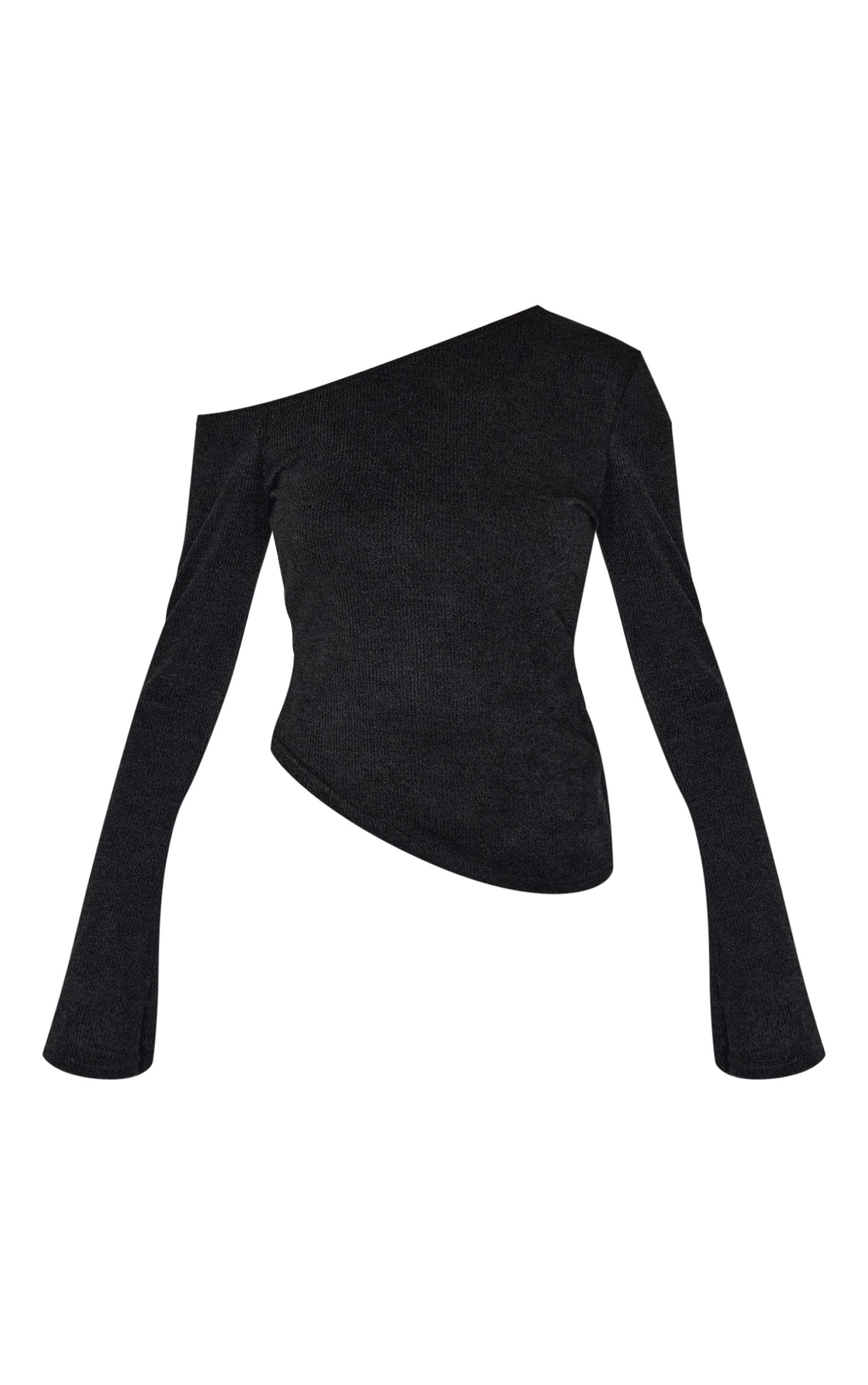 Black Textured Asymmetric Flared Sleeve Long Top Product Image