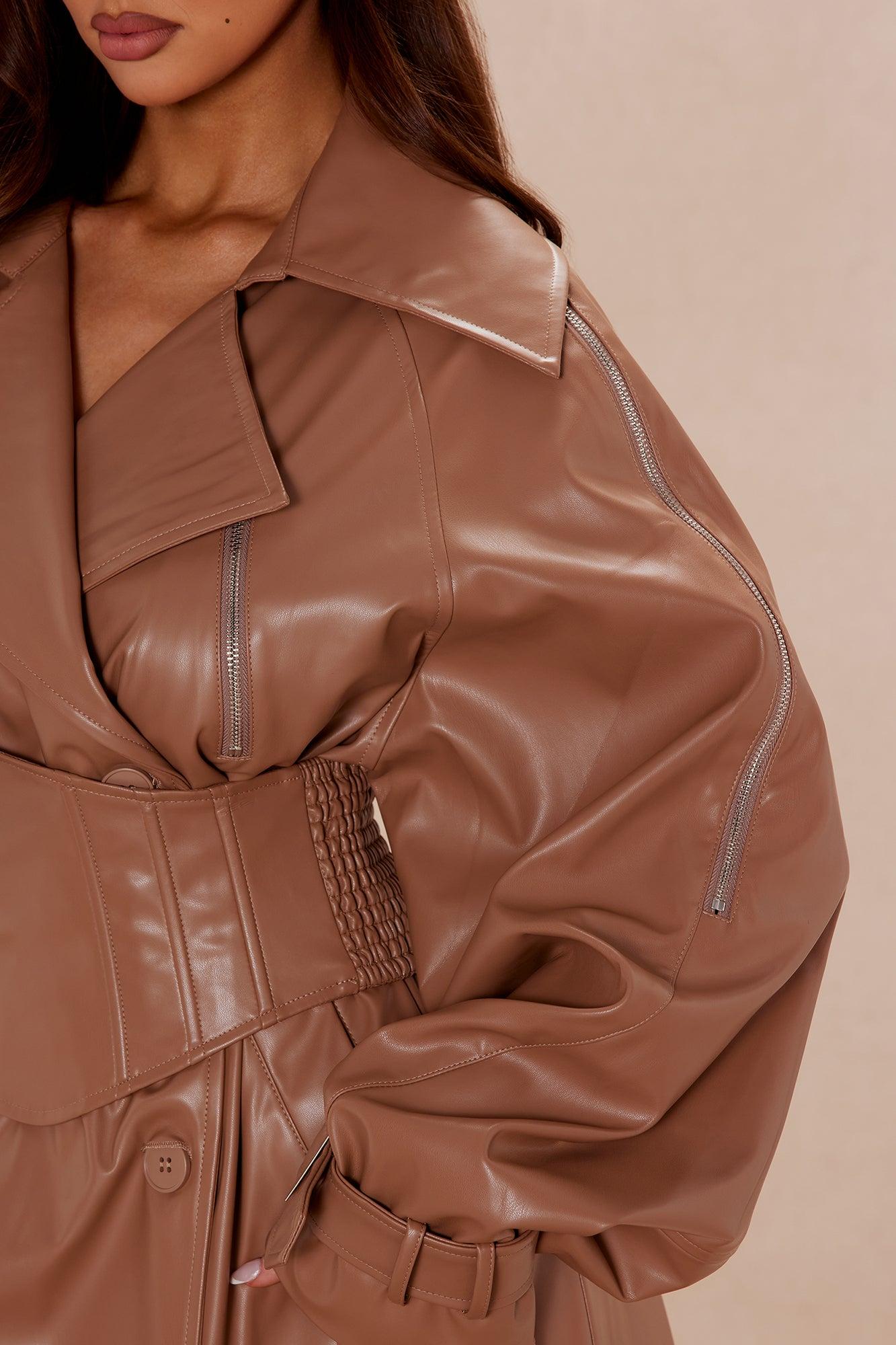 Kendra Faux Leather Trench Coat - Camel Product Image