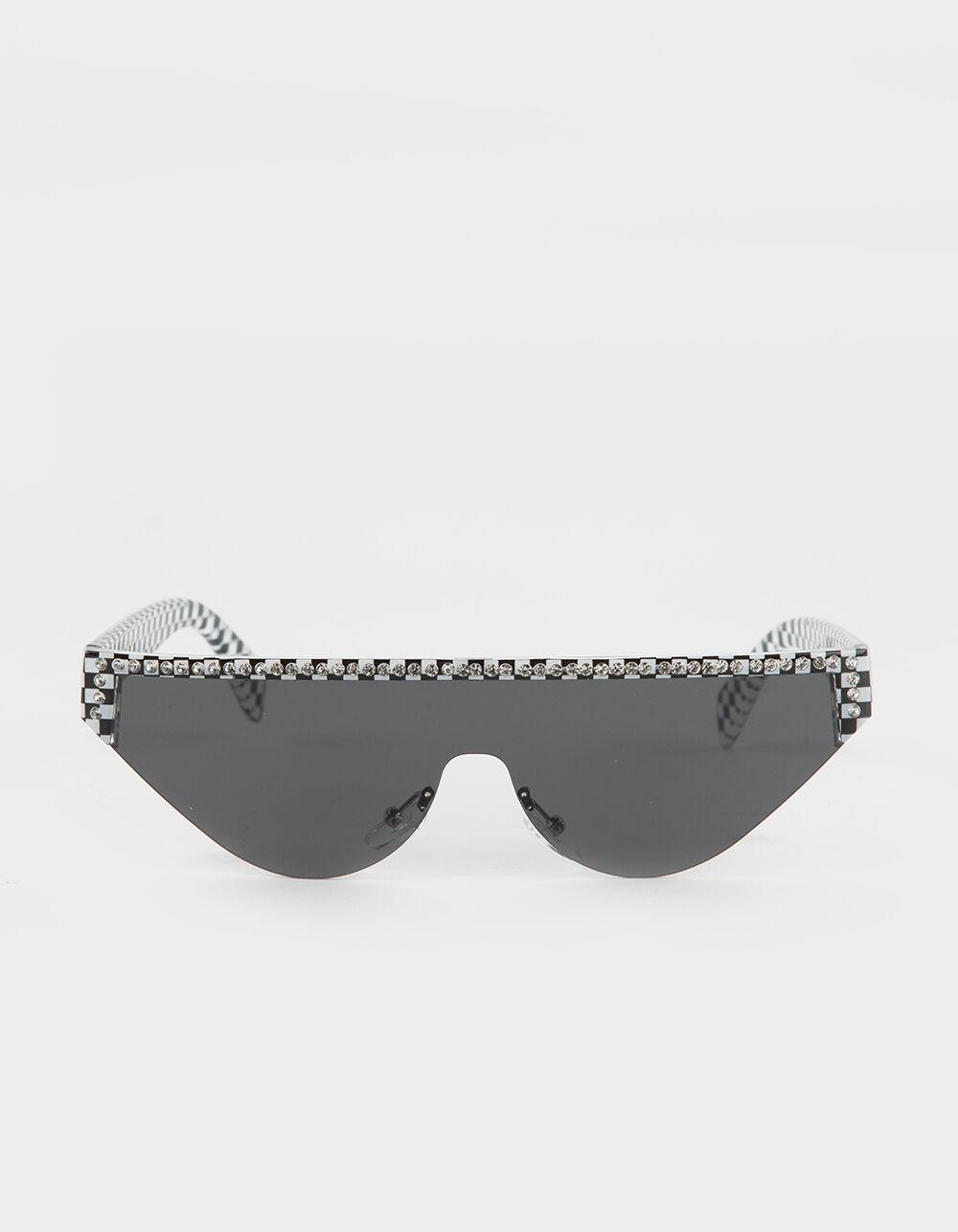 RSQ Rhinestone Voucher Sunglasses - BLK/WHT Product Image