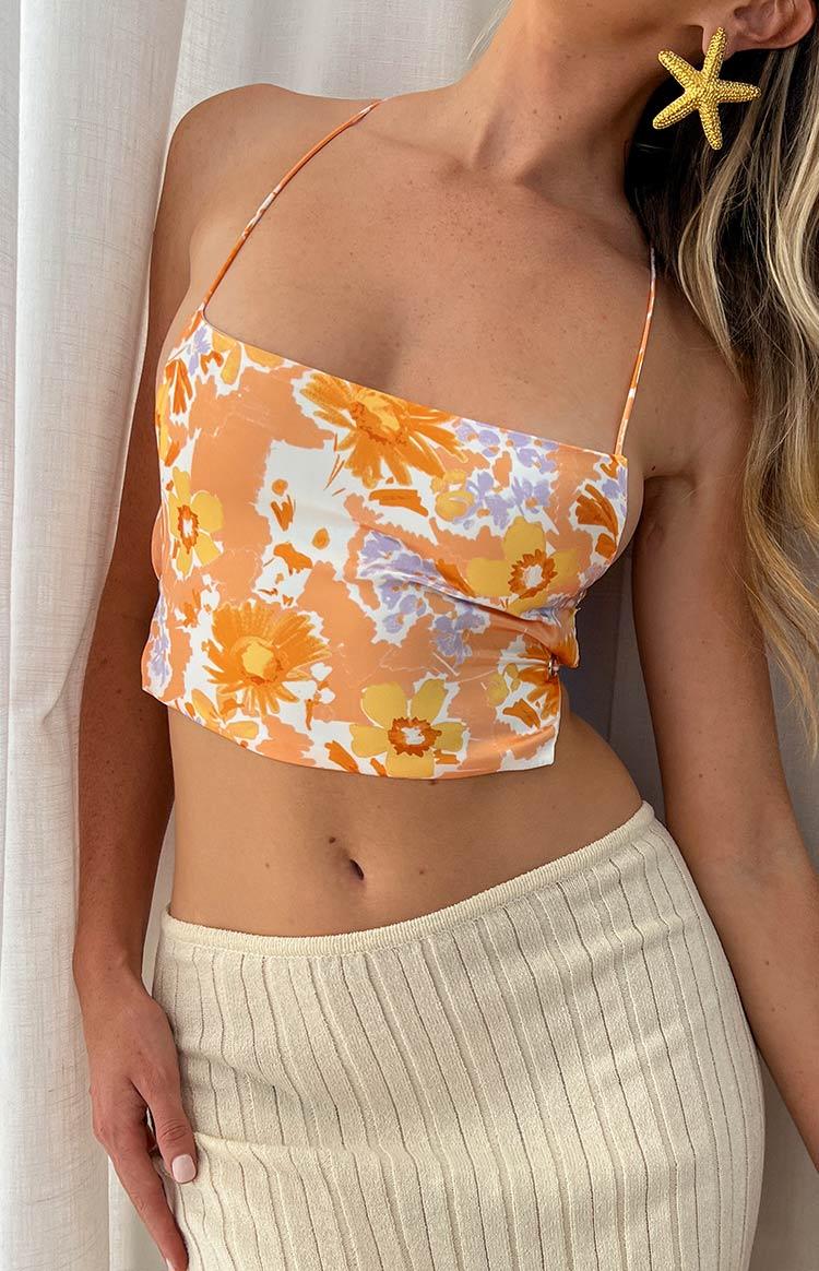 Ebony Orange Floral Crop Top Product Image