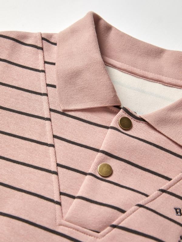 Stripe Print Bear Embroidery Shirt Neck Oversized Hoodie Product Image