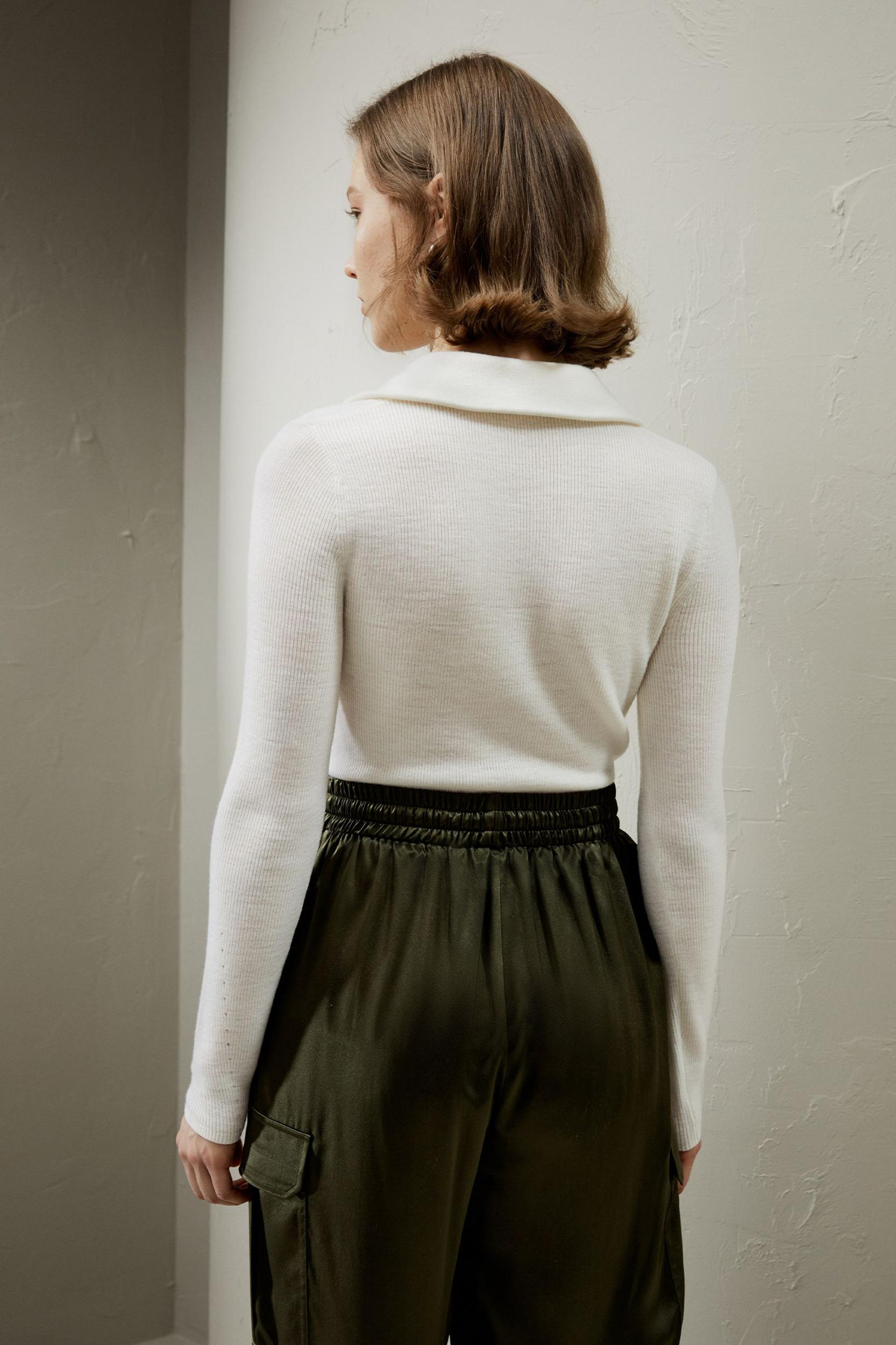 Gaia Ribbed Half Zip Ultra-fine Merino Wool Sweater Product Image