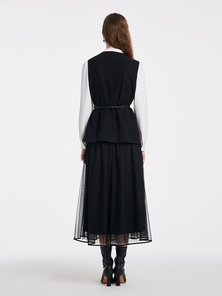 Shirt And Vest And Tulle Skirt With Belt Three-Piece Set Product Image