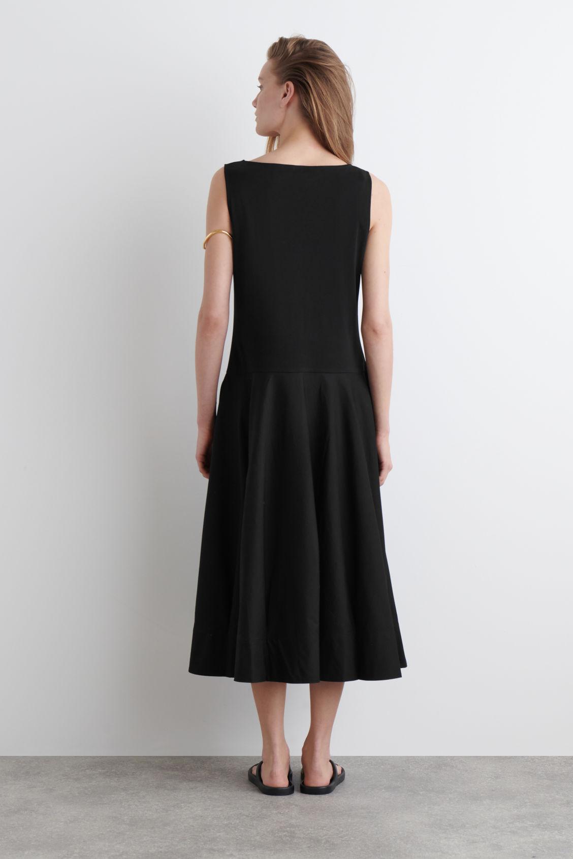 BOAT-NECK COTTON A-LINE MIDI DRESS Product Image