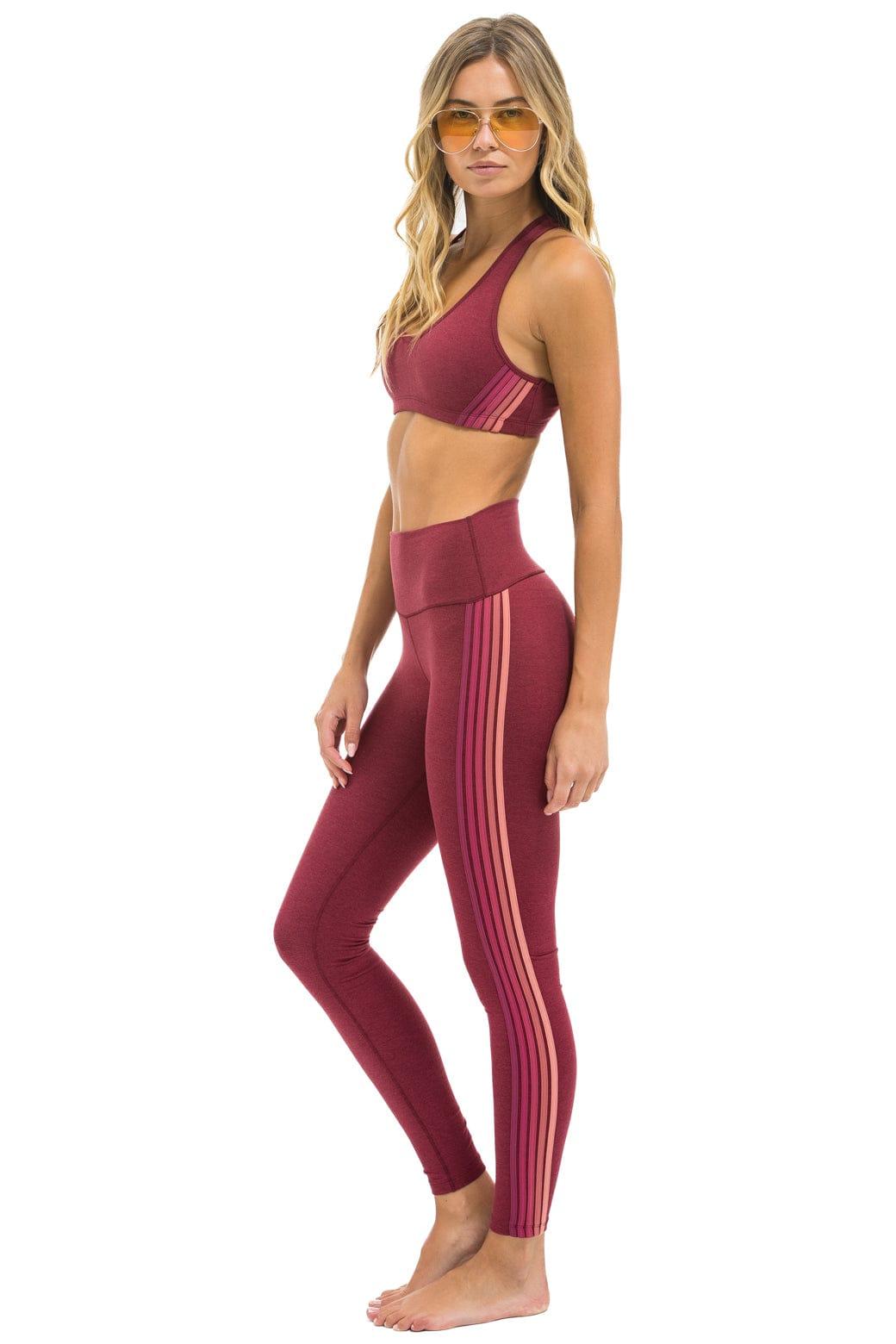 FULL LENGTH HI-RISE 5 STRIPE LEGGINGS - BERRY Female Product Image