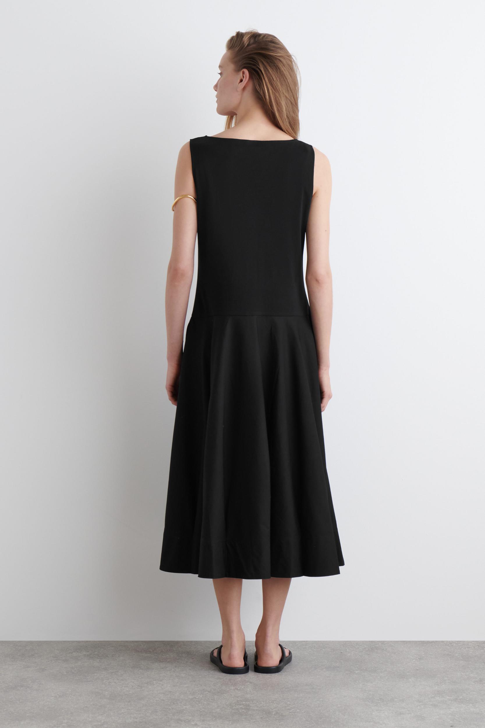BOAT-NECK COTTON A-LINE MIDI DRESS Product Image
