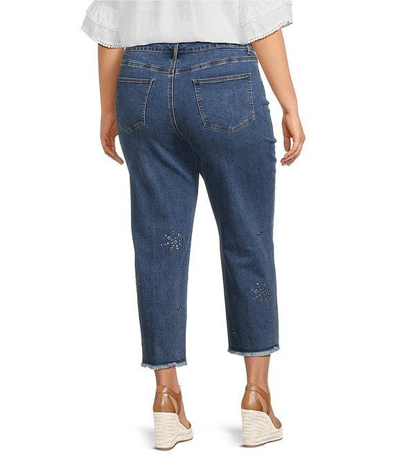 John Mark Plus Size 5-Pocket Heat Set Detail Frayed Hem Cropped Jeans Product Image