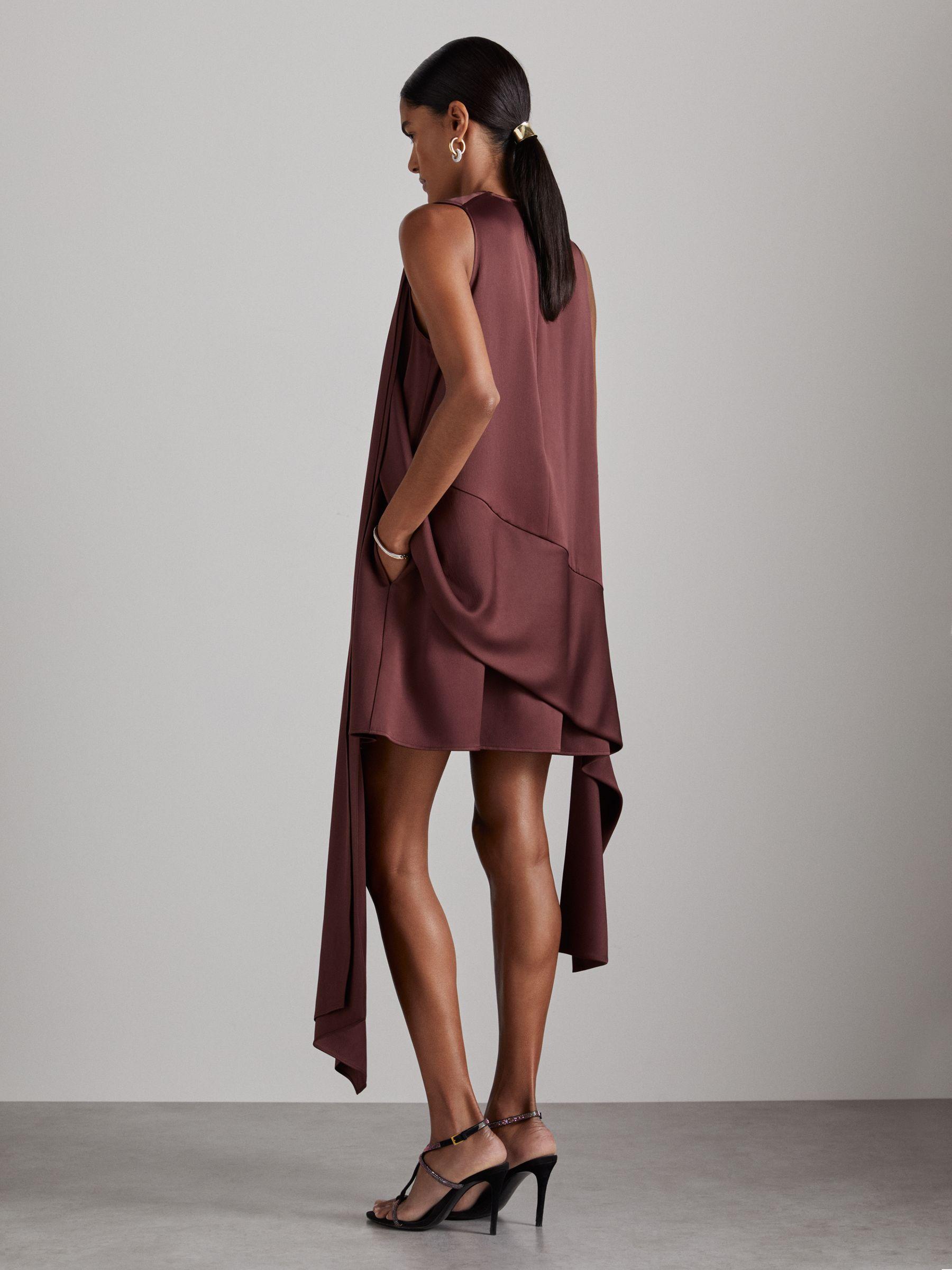 Atelier Satin Draped-Sash Mini Dress in Burgundy Product Image