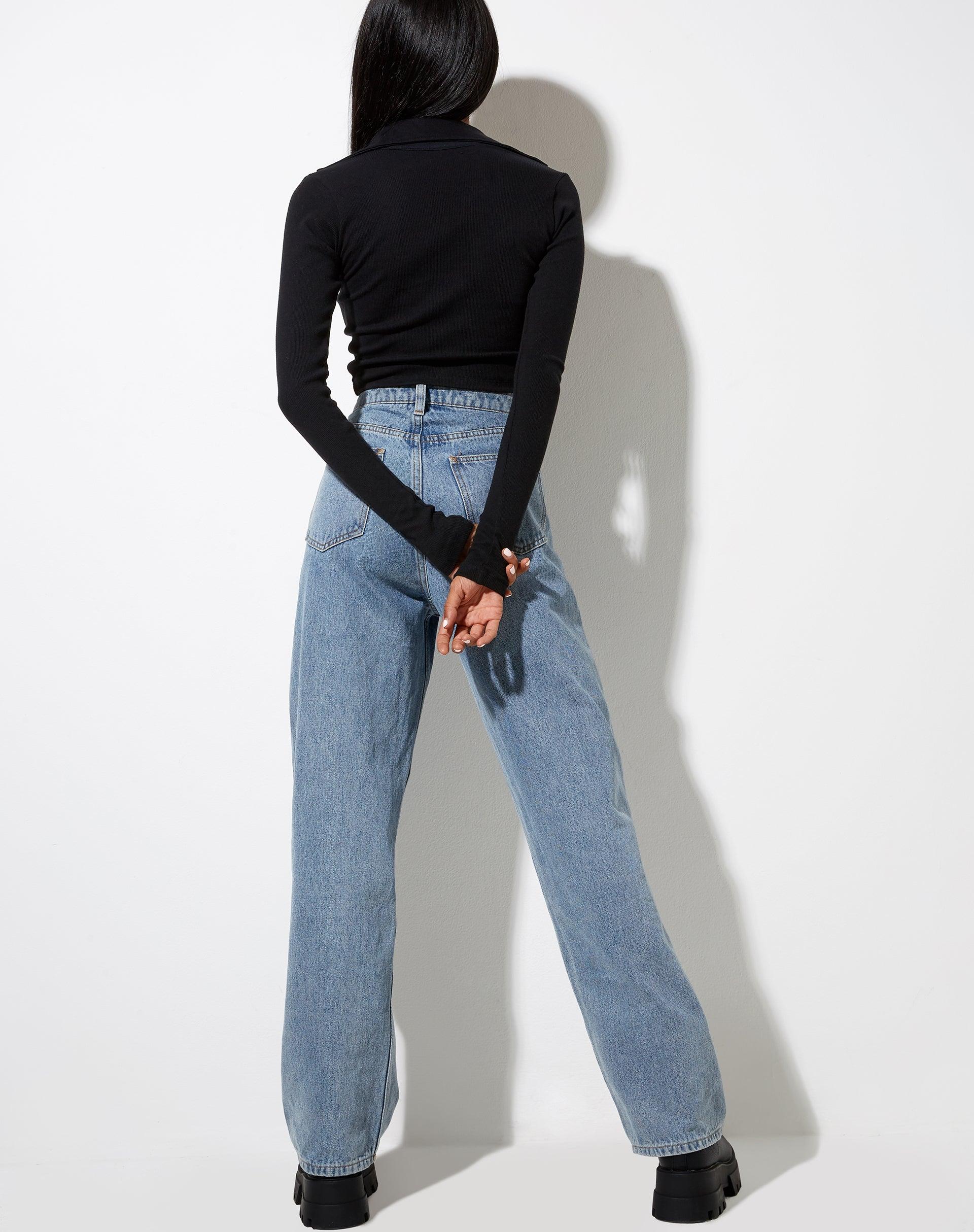 Ryals Long Sleeve Top in Rib Black Product Image