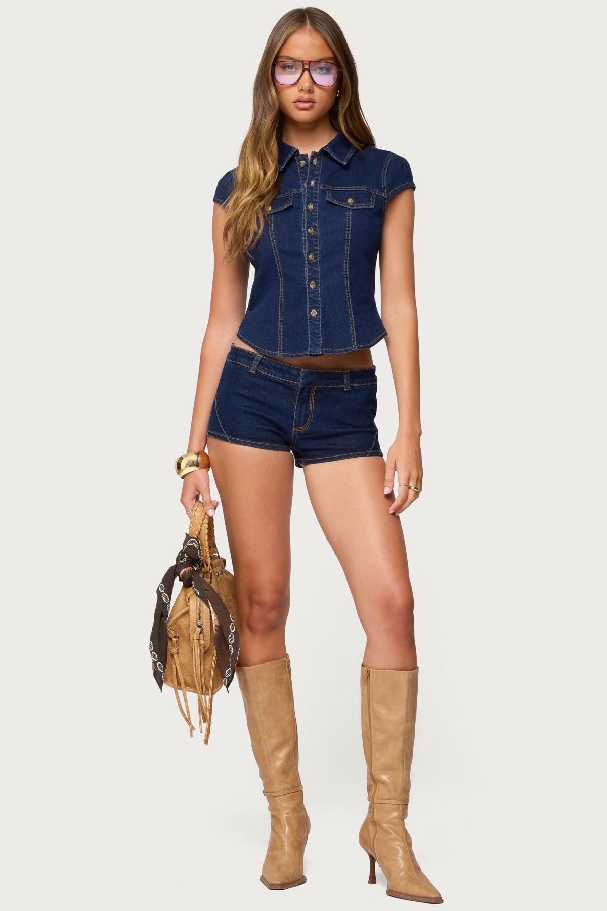 Contrast Stitch Button Up Denim Shirt Product Image