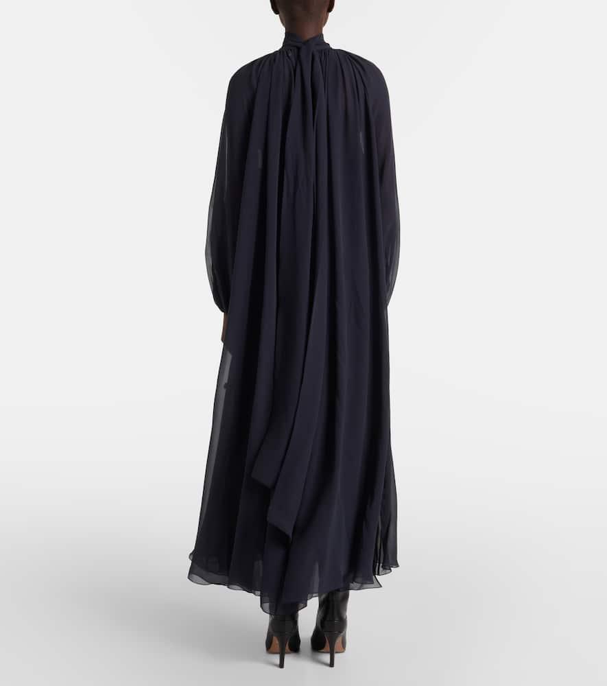 CHLOÉ Turtleneck Long-sleeve Swiss Dot Silk Maxi Dress In Black Product Image