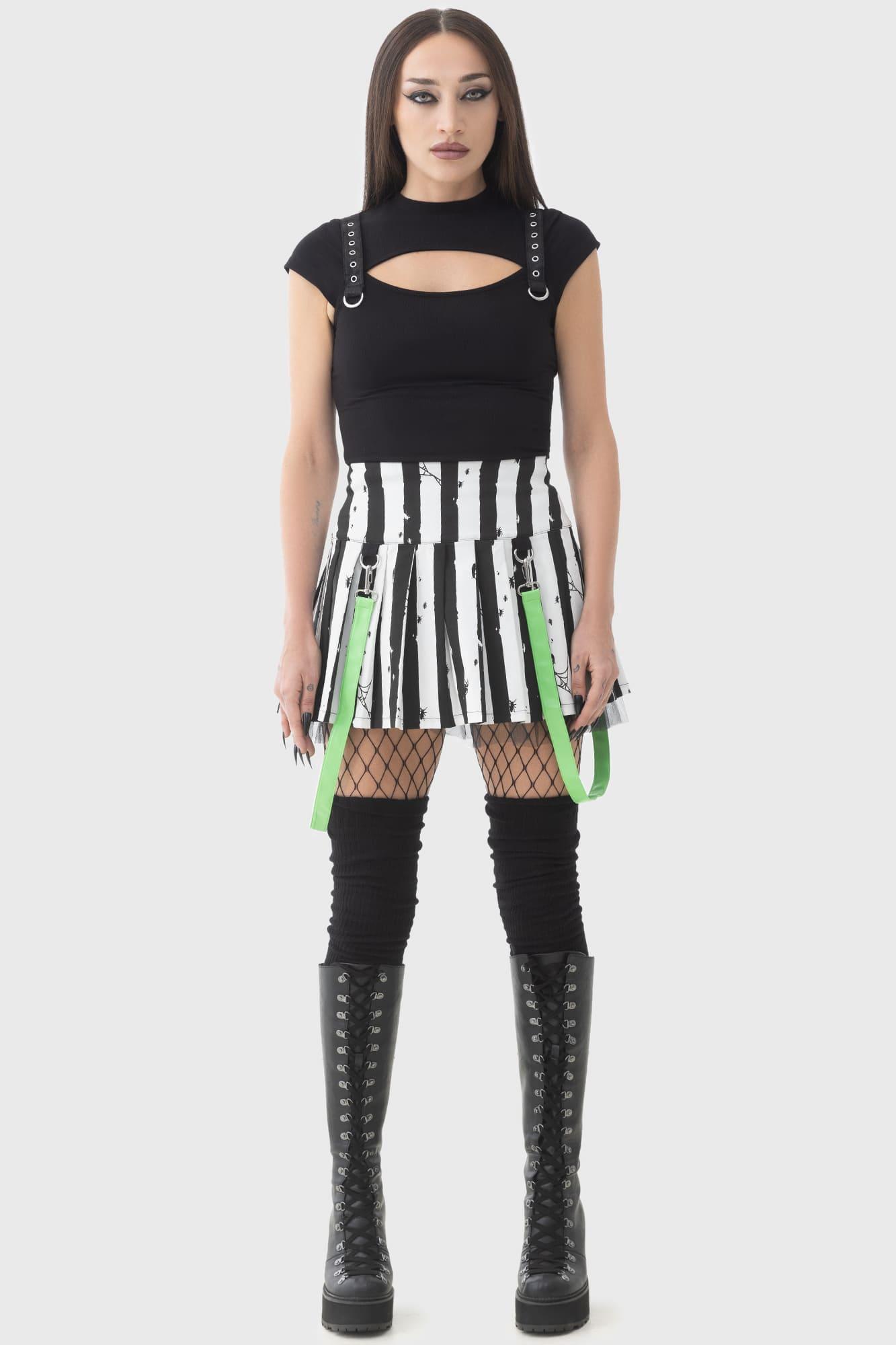 Distressed Stripe Pleated Mini-Skirt Product Image