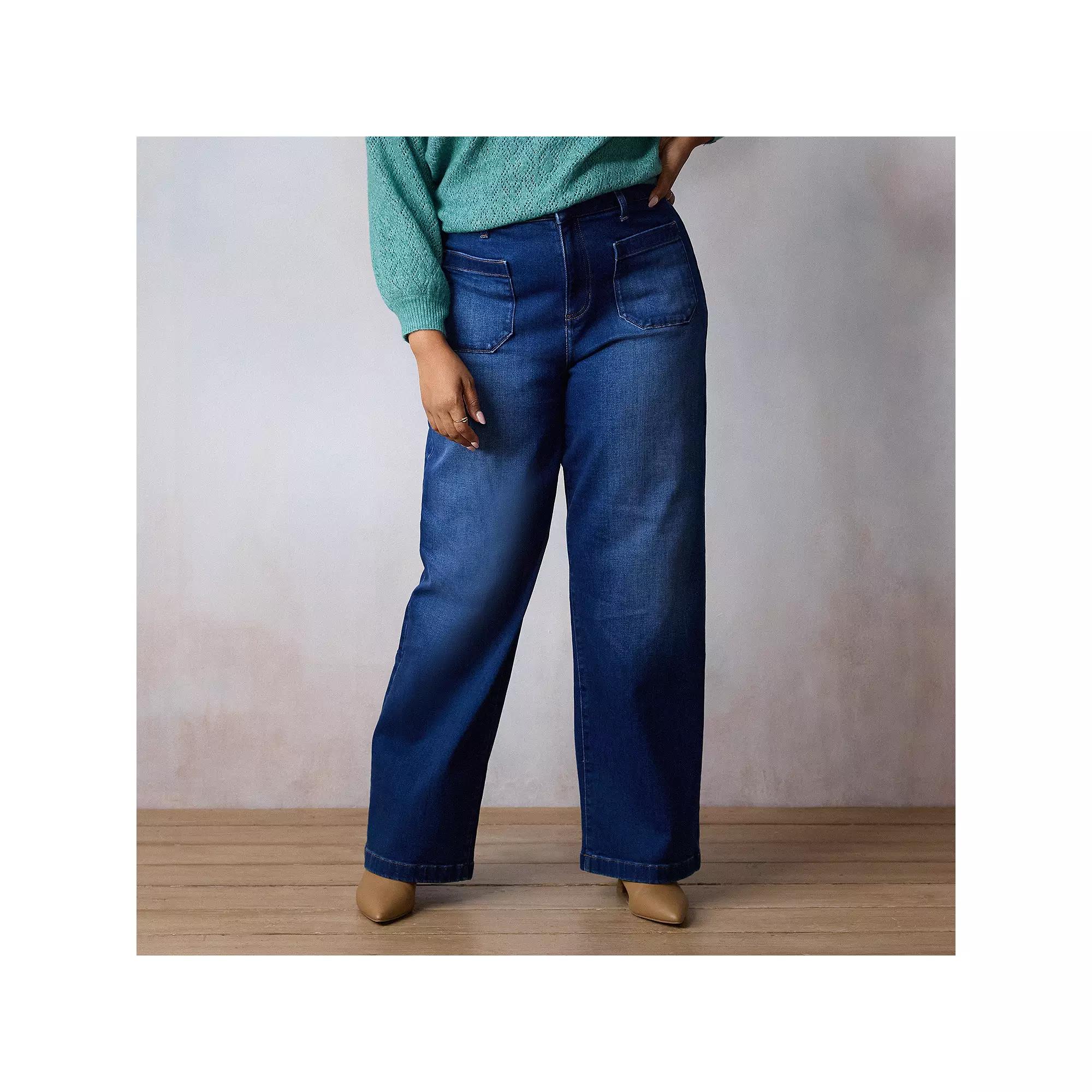 Plus Size LC Lauren Conrad Super High Rise Plus Denim Trousers, Women's, Size: 14 W, Dark Blue Product Image