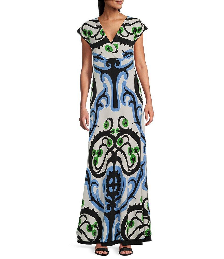 Eva Varro Convertible Baroque Print and Solid Black V-Neck Sleeveless A-Line Maxi Dress Product Image