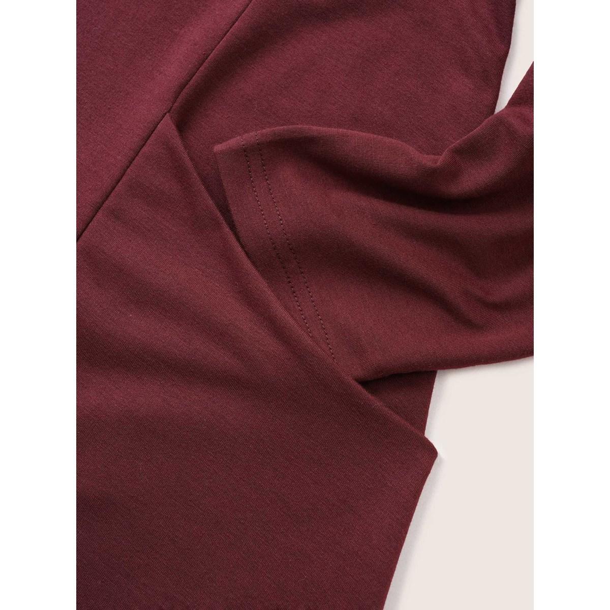 Plus Size Solid Turtleneck Pocket Wrap Hem Sweatshirt Women Burgundy Casual Non Turtleneck Everyday Sweatshirts BloomChic 10/M Product Image