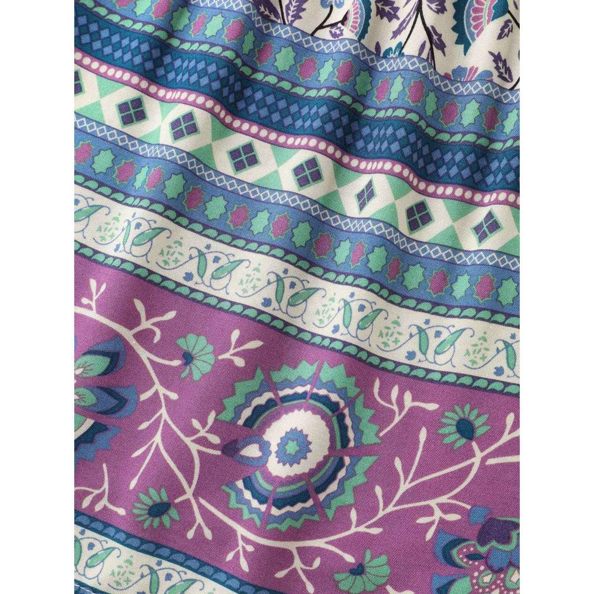 Plus Size Aegean Rayon Pleated Floral Print Blouse Women Boho Half Sleeve Round Neck Vacation Blouses BloomChic 12/L Product Image