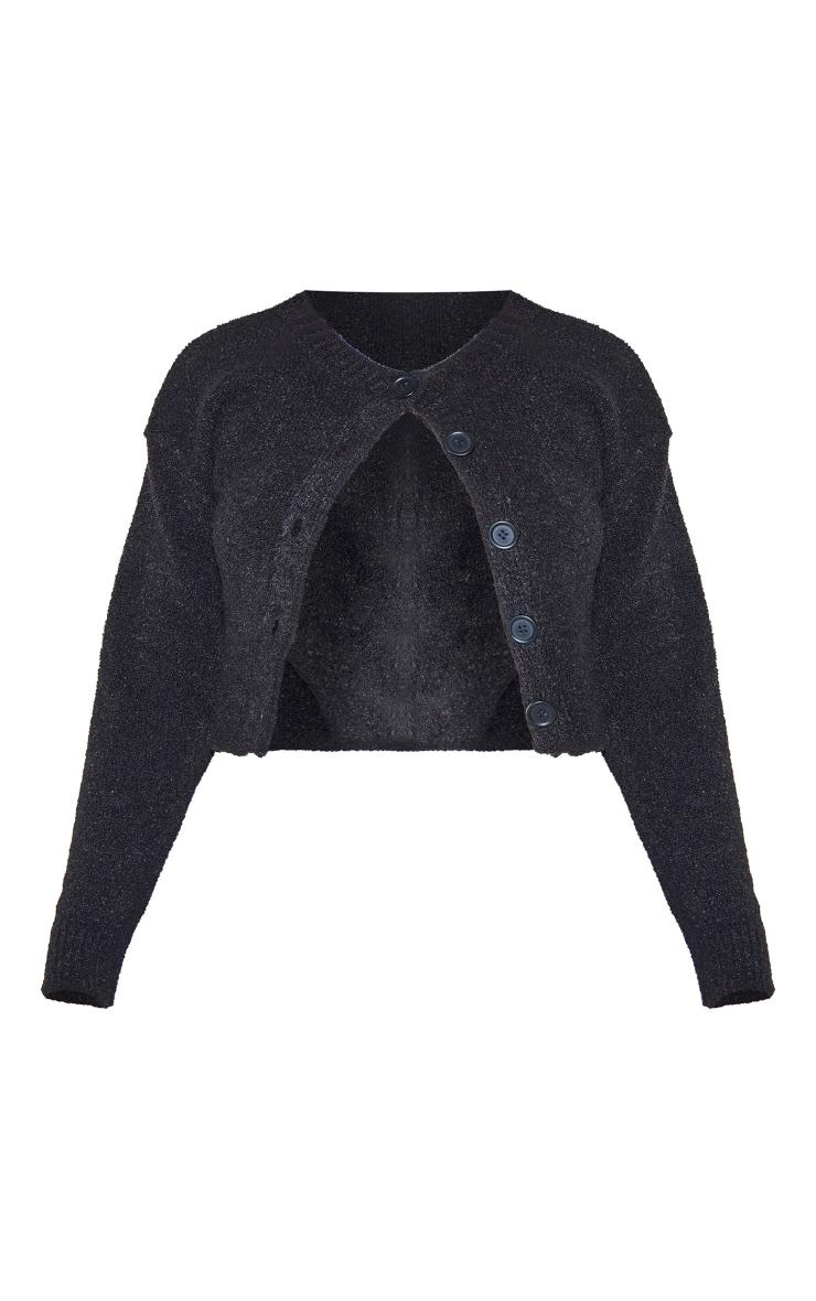 Petite Black Knitted Button Up Cardigan Product Image