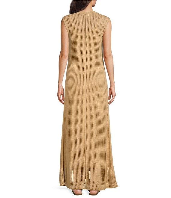 Le' AL.X Knit Crochet Crew Neck Sleeveless Shift Maxi Dress Product Image