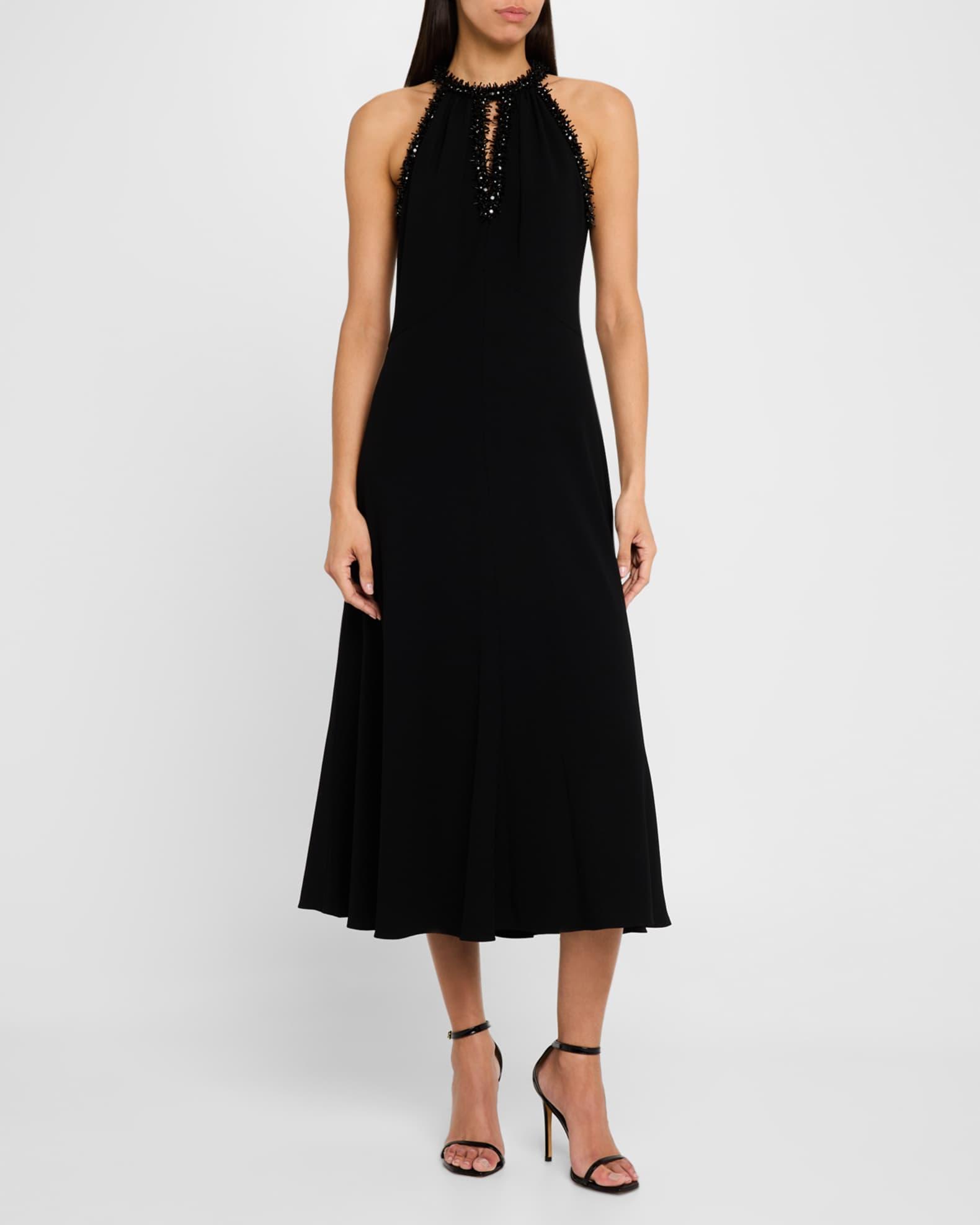 Aria Bead-Trim Halter Midi Dress Product Image
