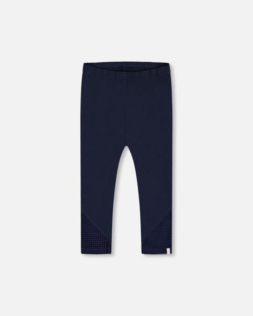 Deux par Deux Girl's Organic Cotton Capri Leggings With Mesh Navy Blue at Nordstrom,  Product Image