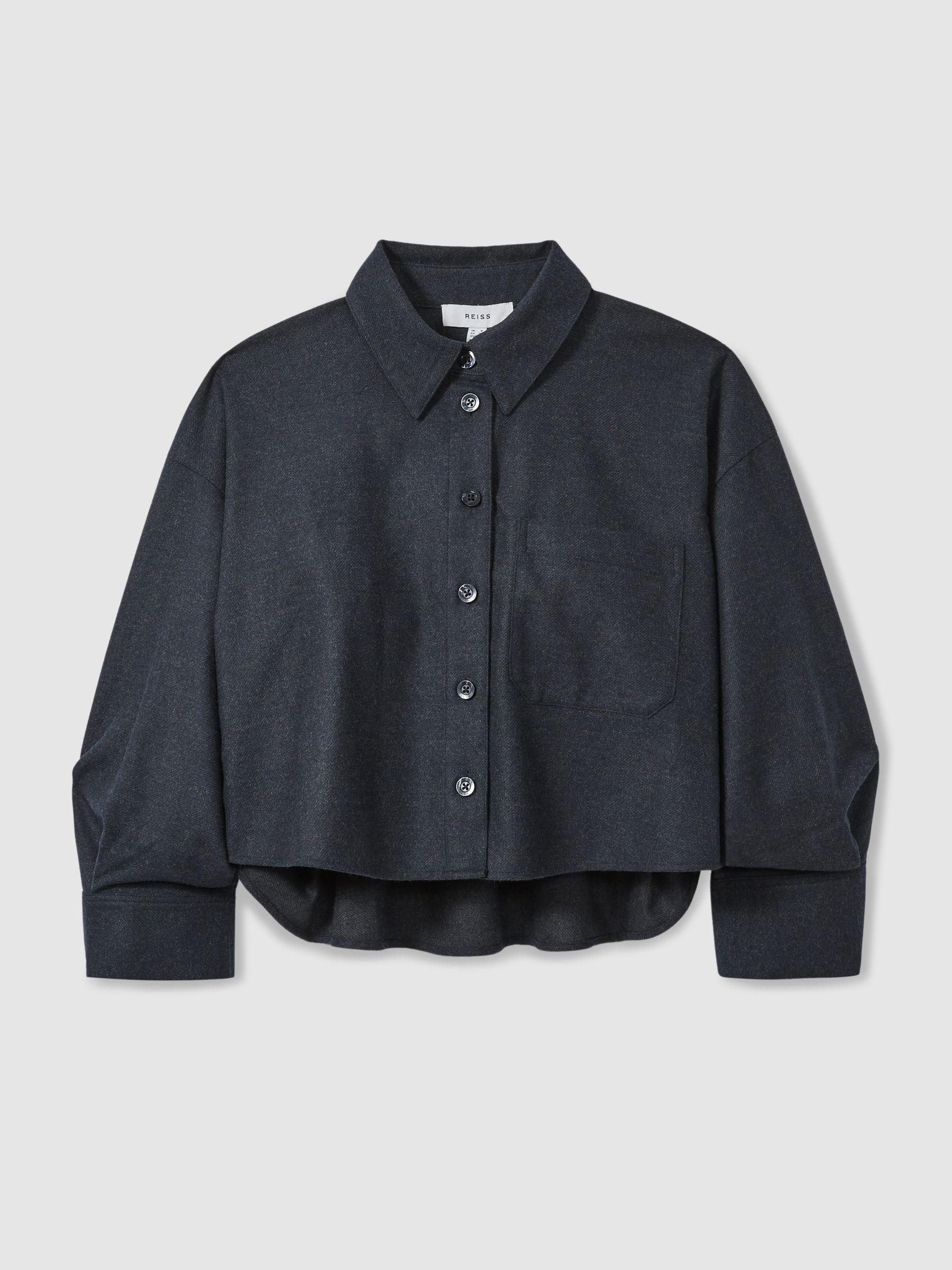 Cropped Flannel Shirt in Navy Product Image