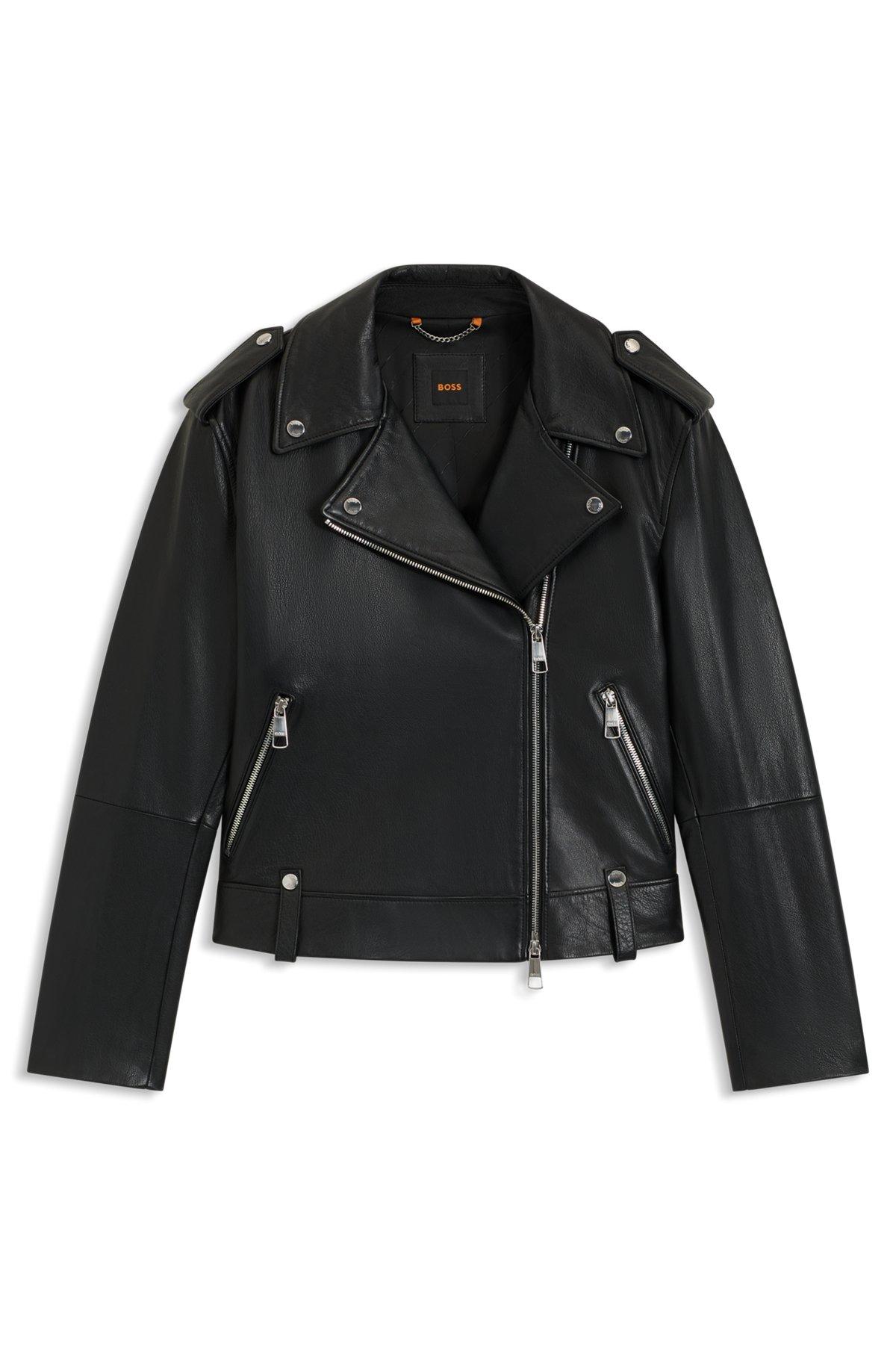 BOSS - Grained-leather jacket with silver-tone trims - Black Product Image