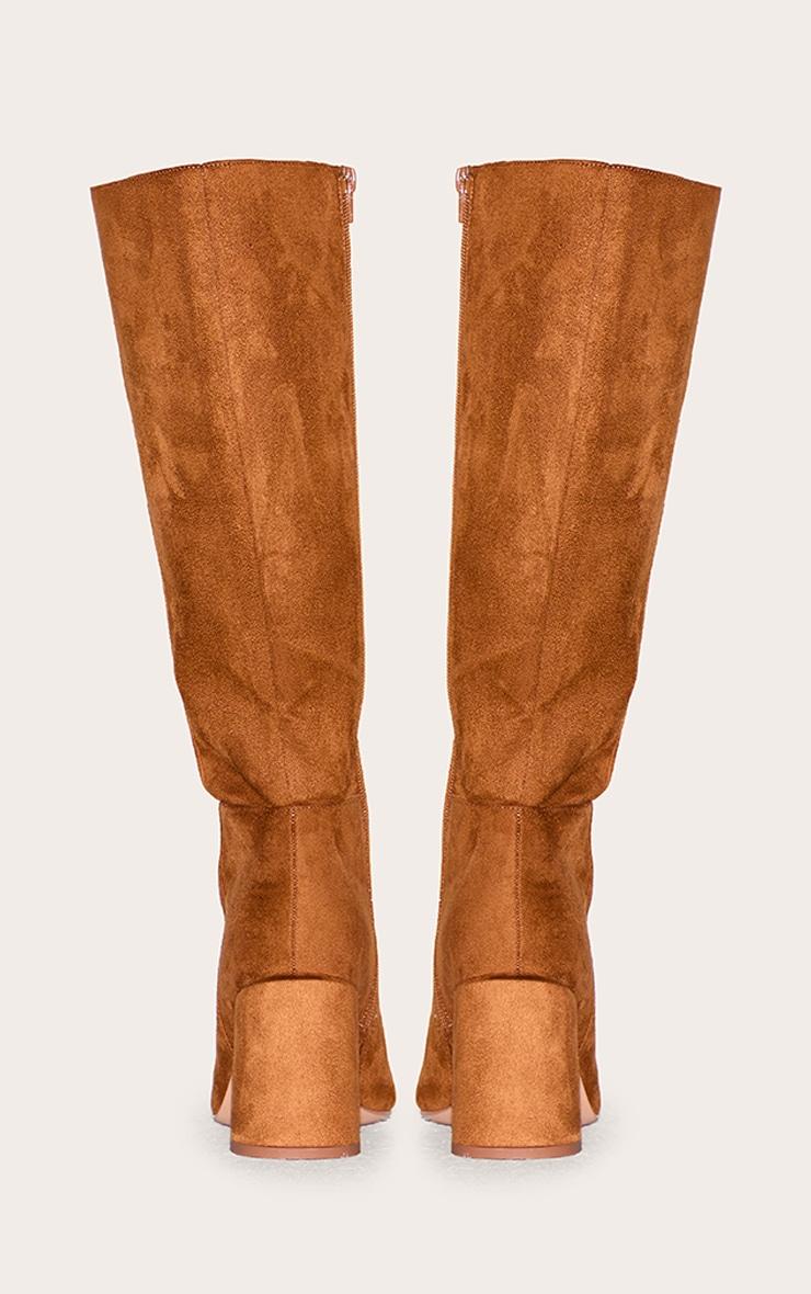 Tan Faux Suede Wide Fit Round Toe Block Heel Knee High Boots Product Image