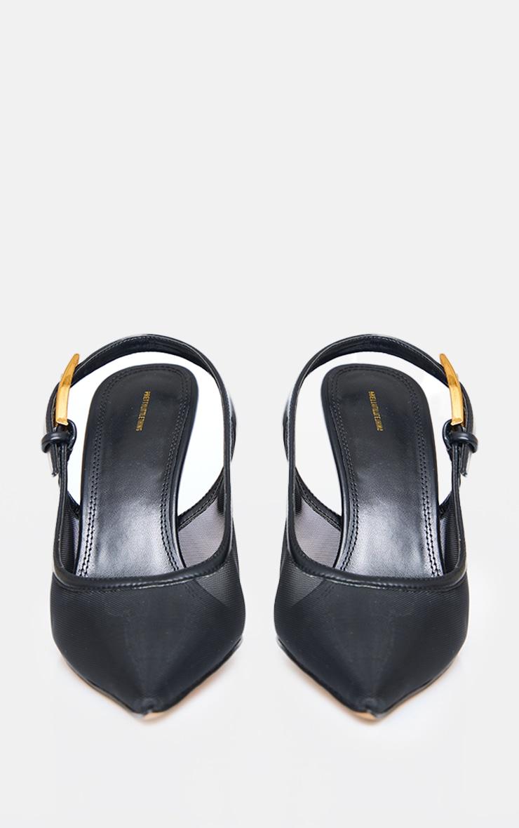 Black Mesh Gold Buckle Point Toe Court Heels Product Image