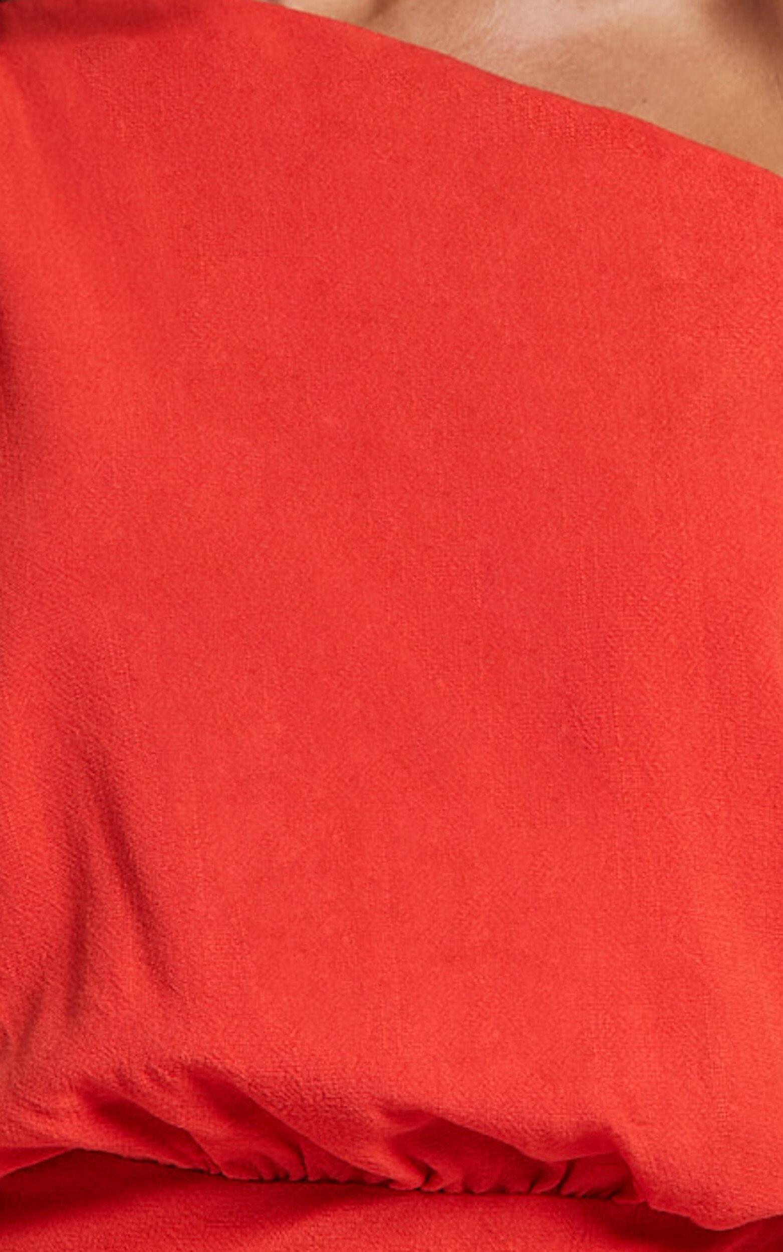 Jacqueline Midi Dress - Linen One Shoulder Dress in Sunset Product Image