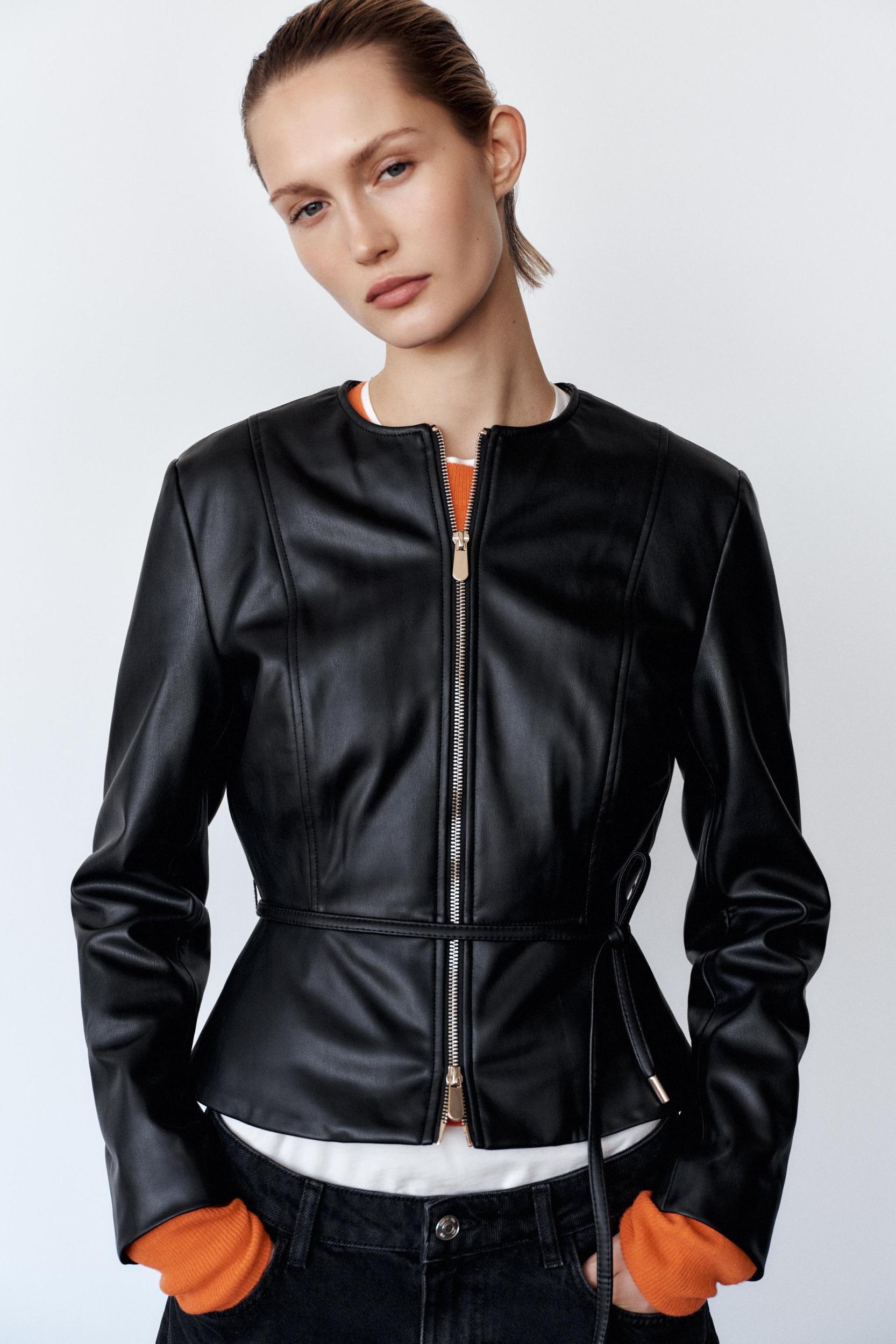 FAUX LEATHER PEPLUM JACKET Product Image
