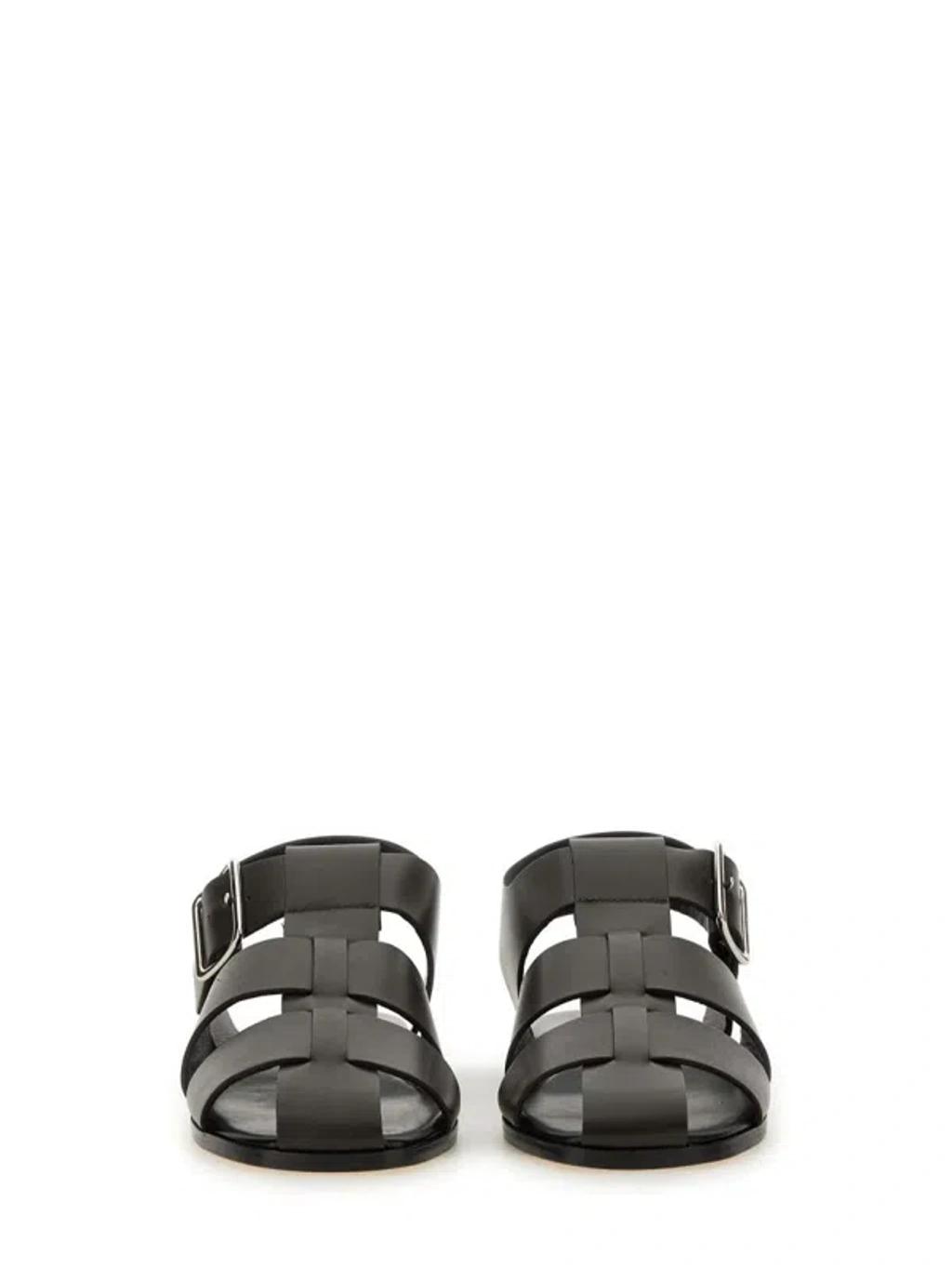 AEYDE 10mm Whit Leather Fisherman Sandals In Black Product Image