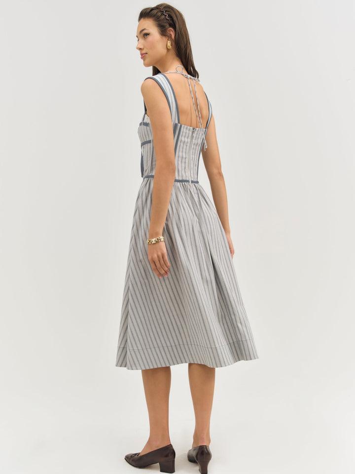 Linen Stripe Midi Dress — Blue Product Image