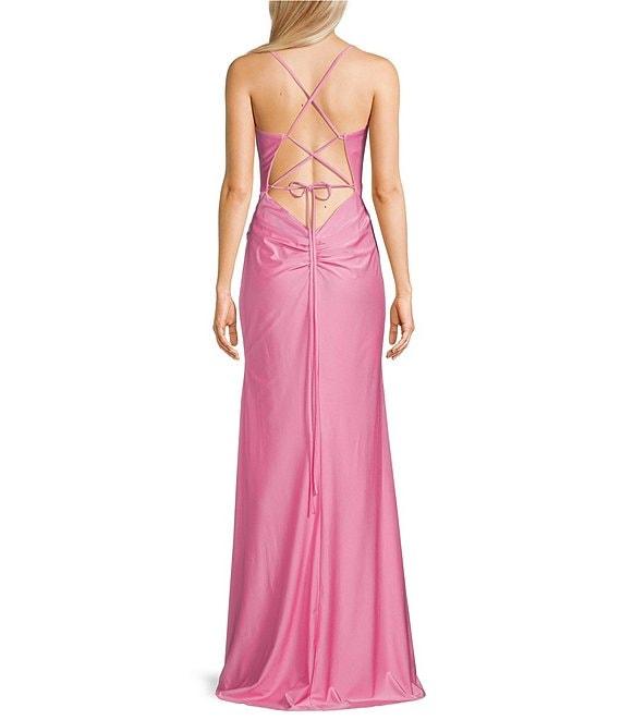 GB Social Jersey Ruched Lace-Up Back Long Dress Product Image