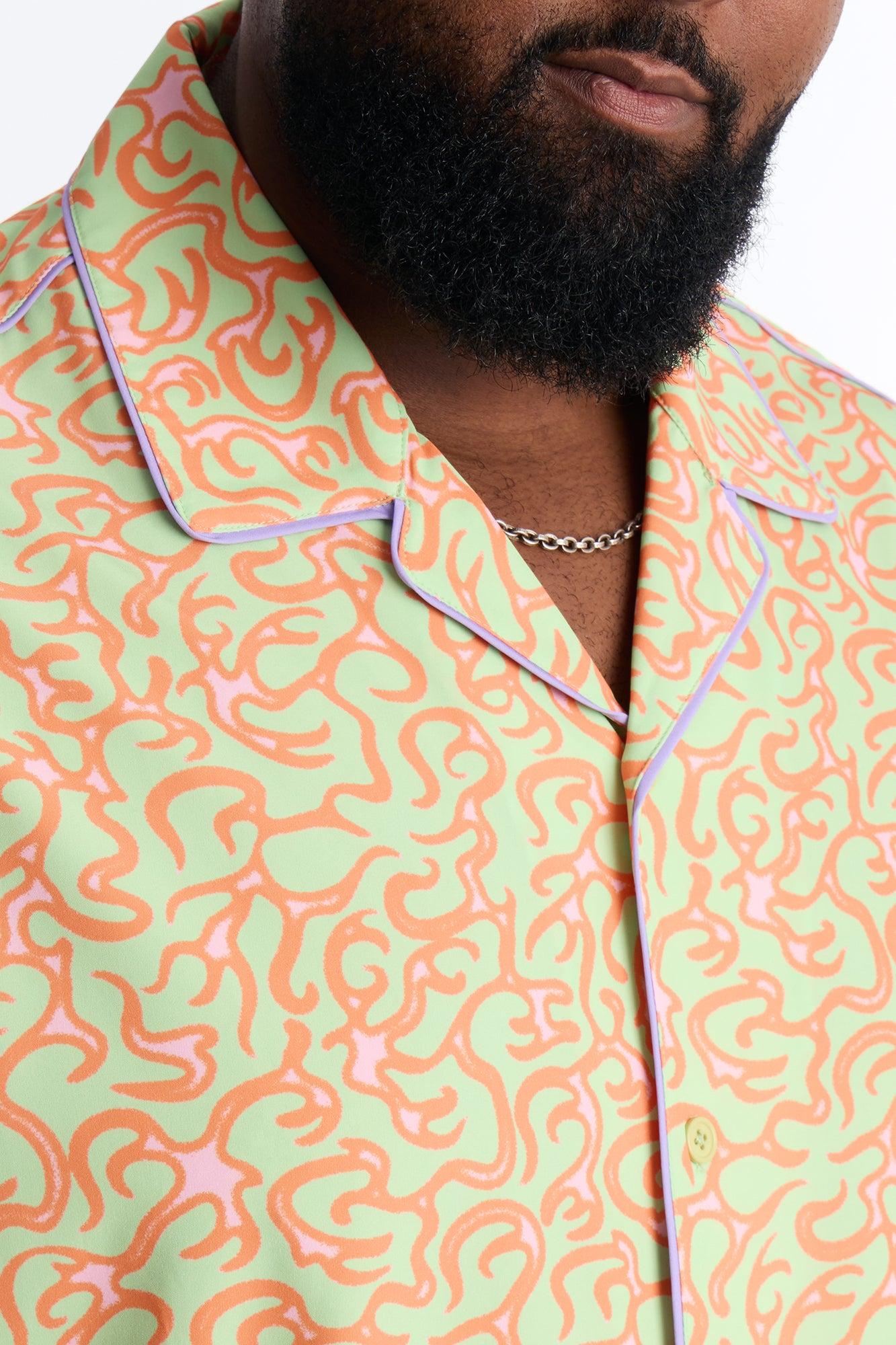 Relaxed Spring Break Fling Cuban Collar Button Up Shirt - Multi Color Male Product Image