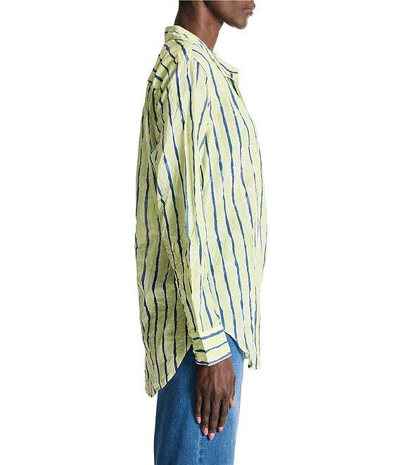 NIC + ZOE Woven Crinkle Watercolor Stripe Button Down Collar Shirt Product Image