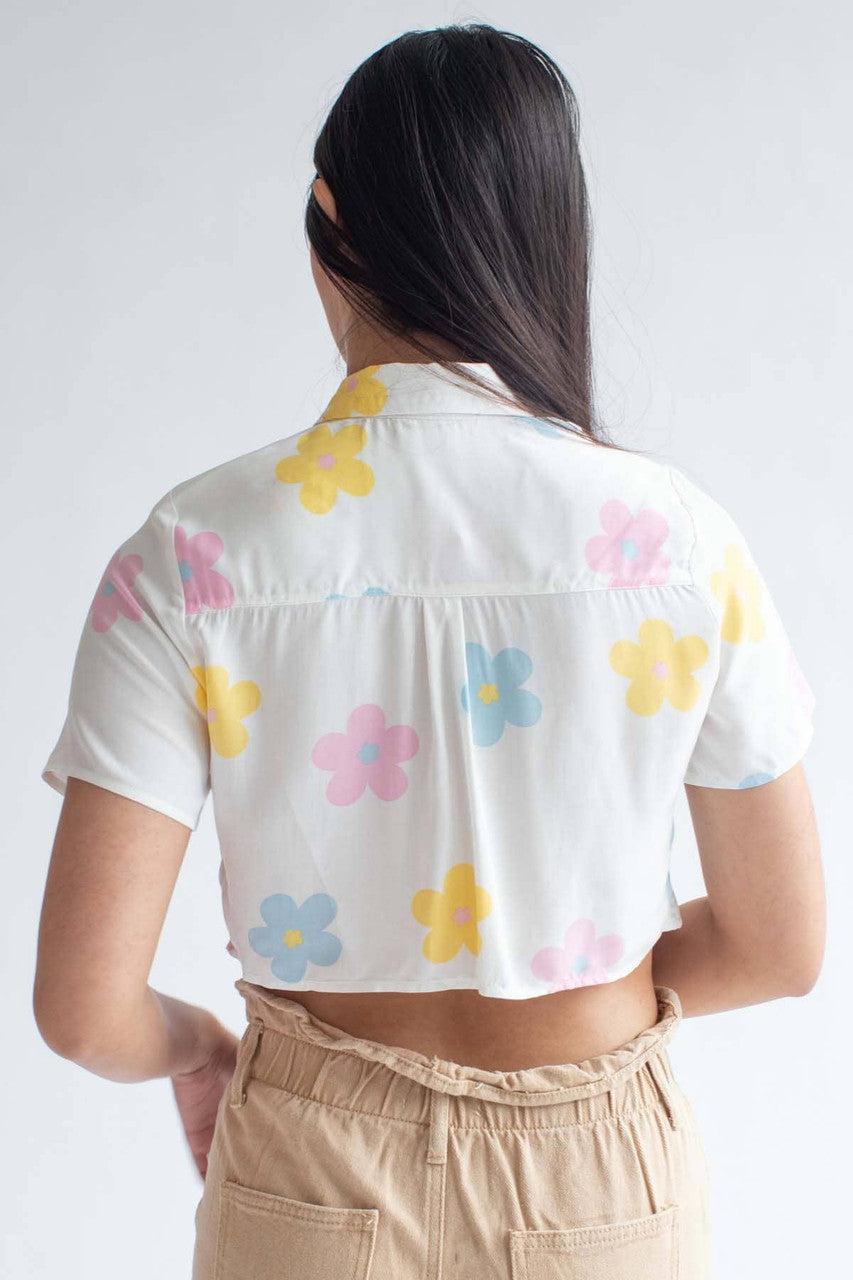 Spring Floral Cropped Button Up Shirt Product Image