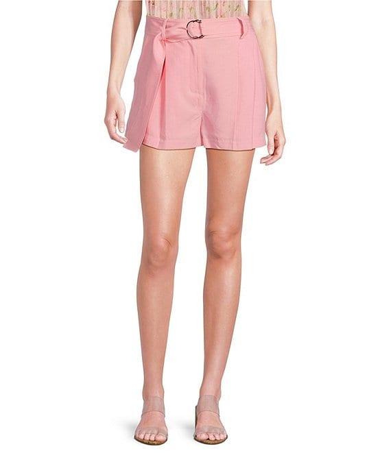 En Saison Bethany Linen Belted Pleated Front Shorts Product Image