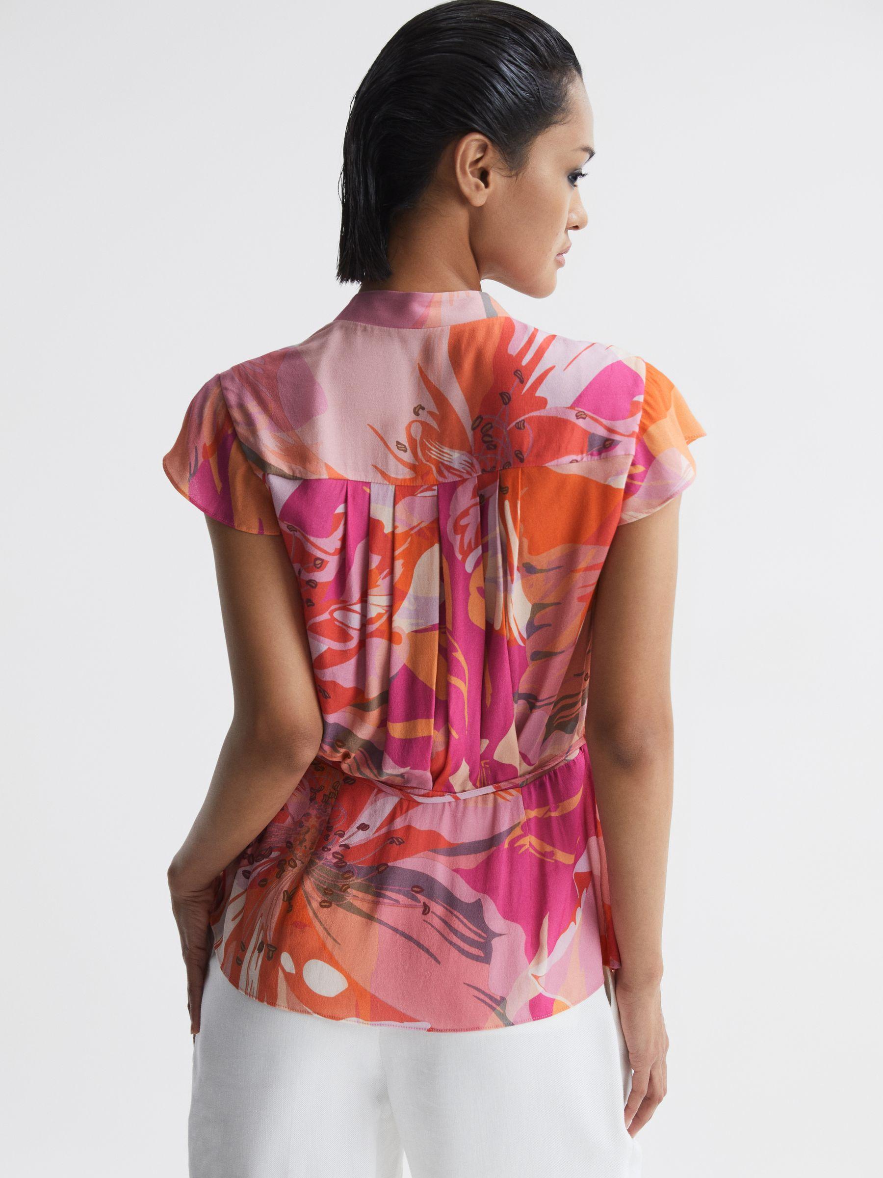Tropical Print Wrap Blouse in Pink Product Image