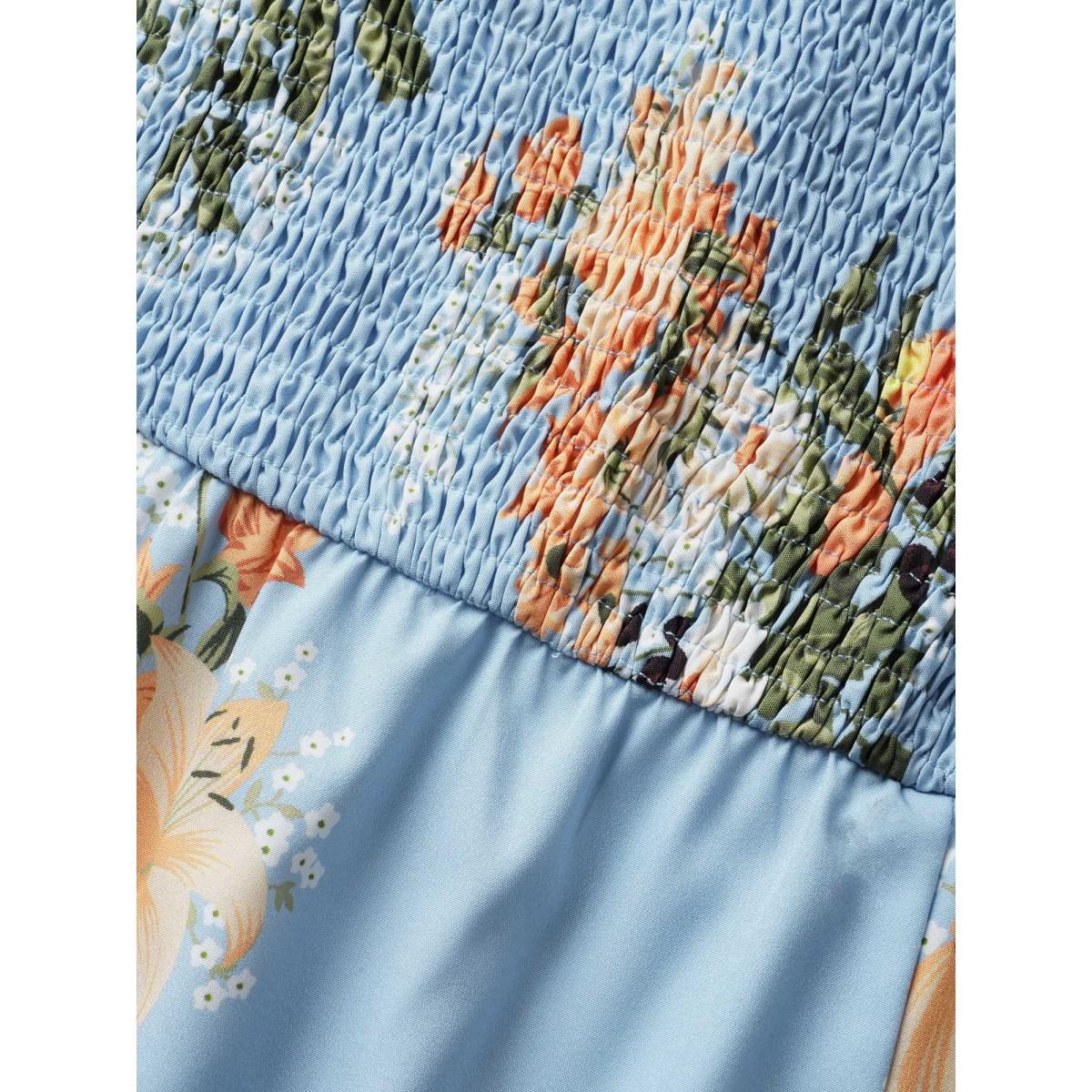 Plus Size Citrus Oranges Print Shirred Ruffle Trim Split Hem Dress Stone Women Elegant Non Square Neck Sleeveless Curvy Midi Dress BloomChic 22-24/3X Product Image