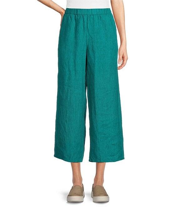 Eileen Fisher Washed Organic Linen Elastic Waist Wide Leg Cropped Pants Product Image