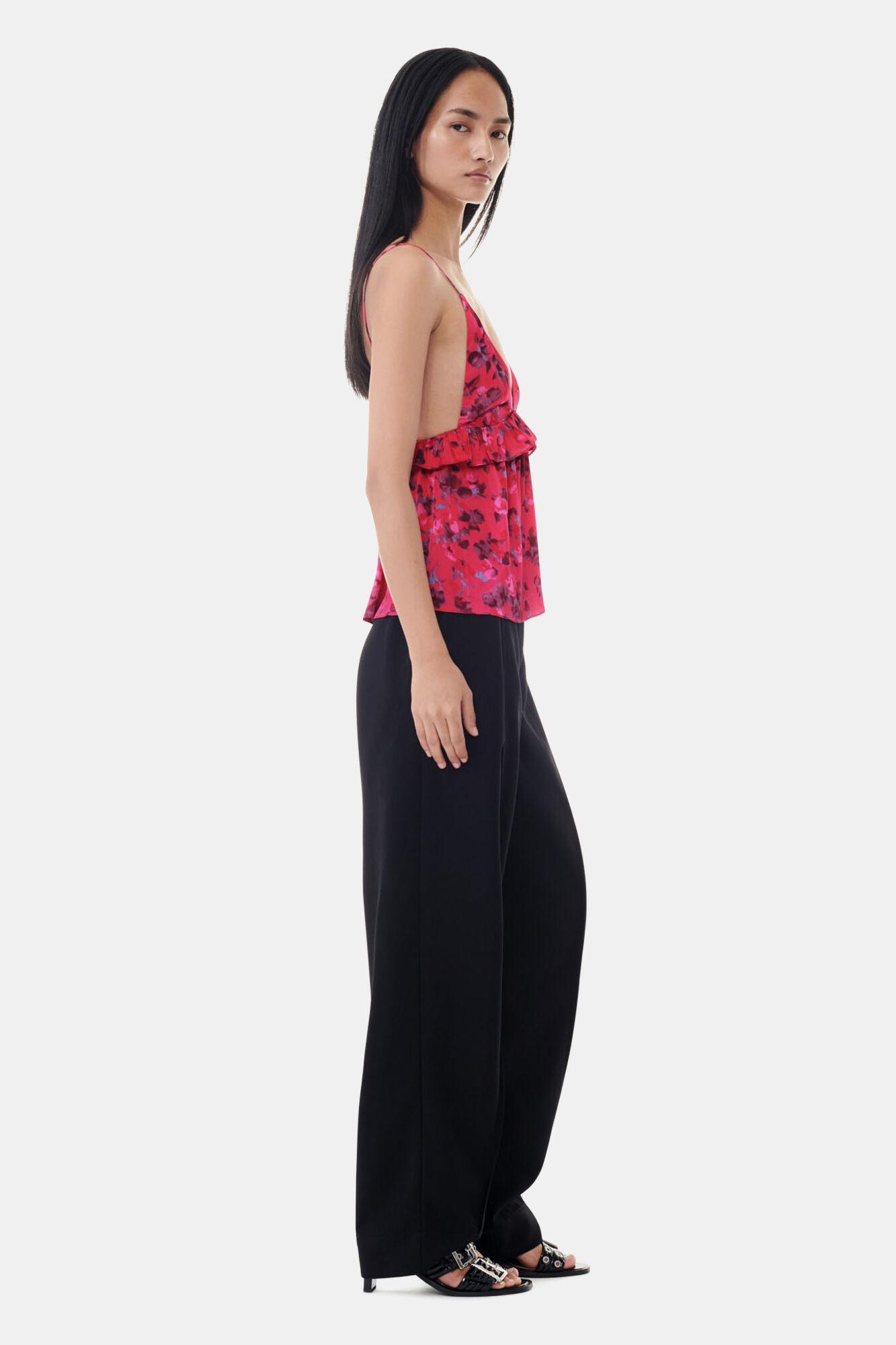 Black Drapey Melange Pleat Pants Product Image