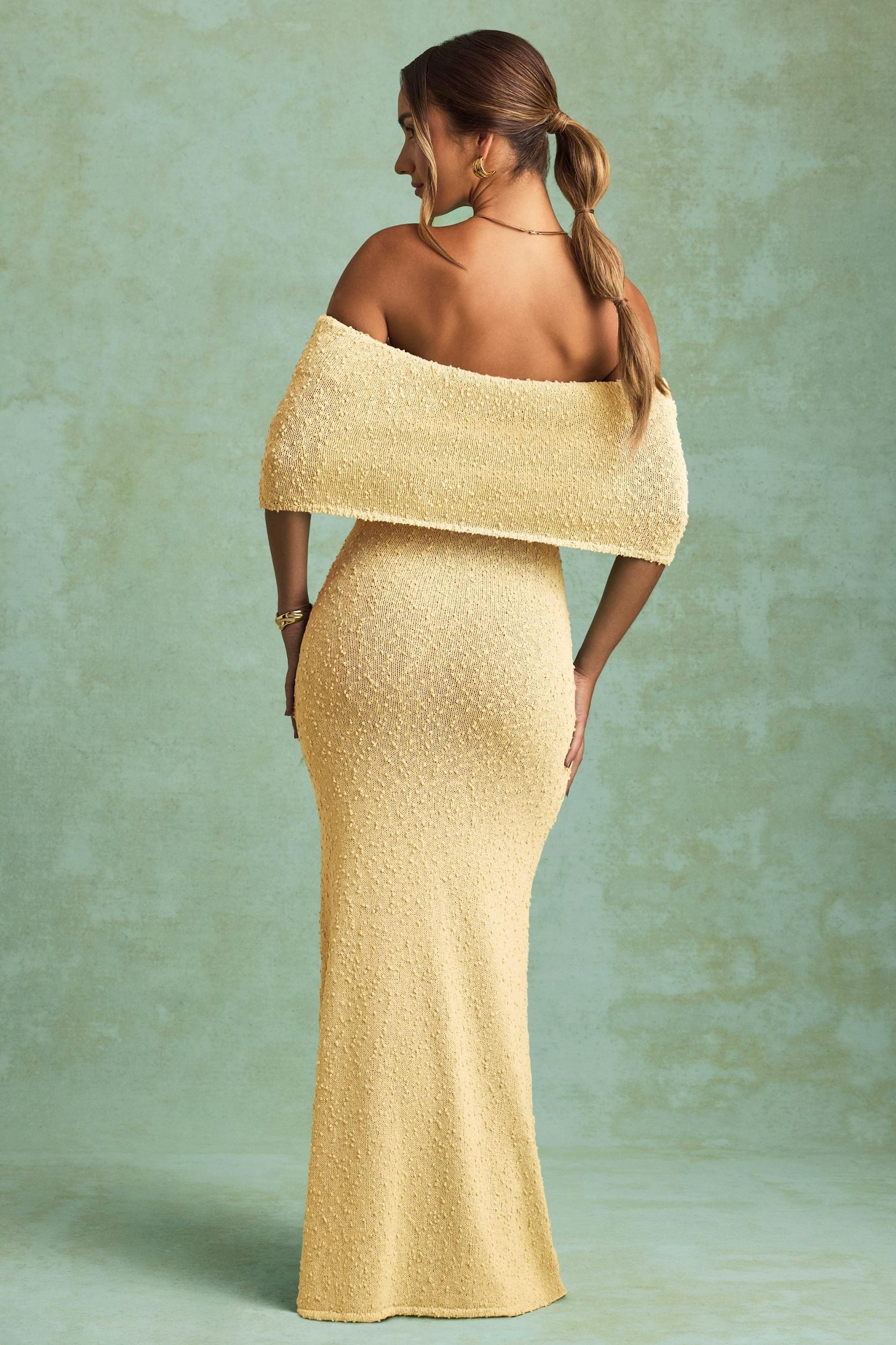 Bouclé Off-Shoulder Maxi Dress in Yellow Girls Product Image