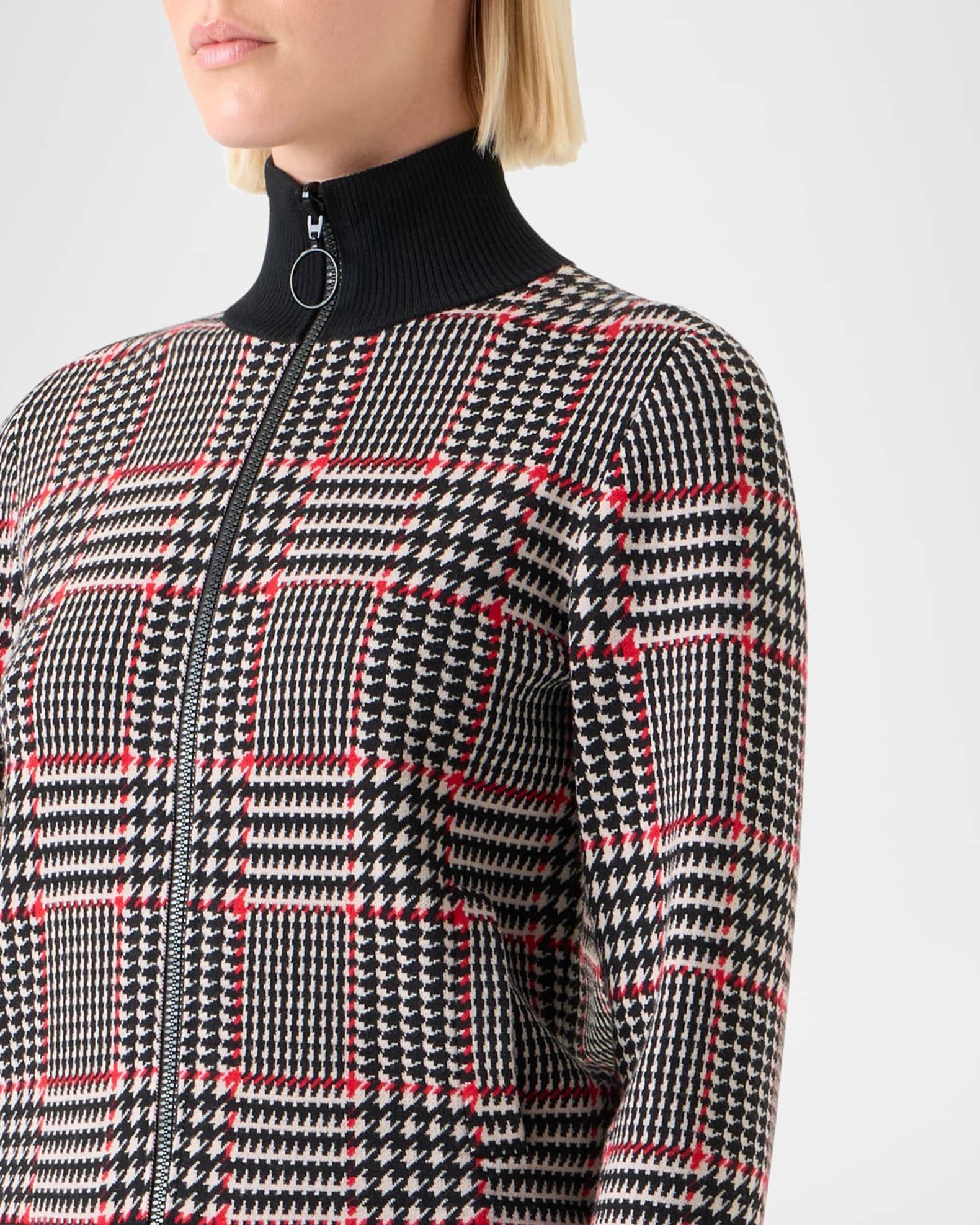 Houndstooth Check Jacquard Knit Zip Cardigan Product Image