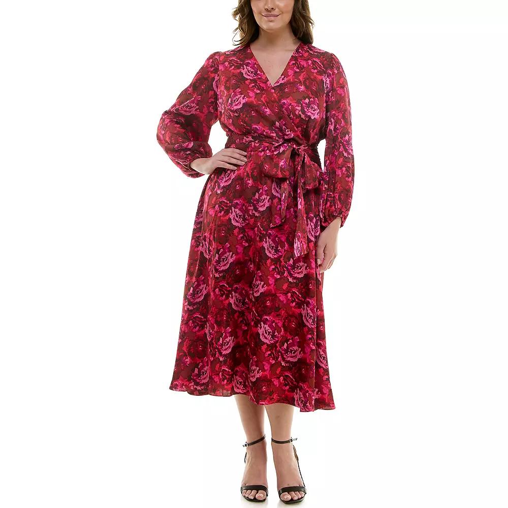 Women's Maison Tara Faux-Wrap Midi Dress, Size: 22 - Regular, Pink Team Product Image