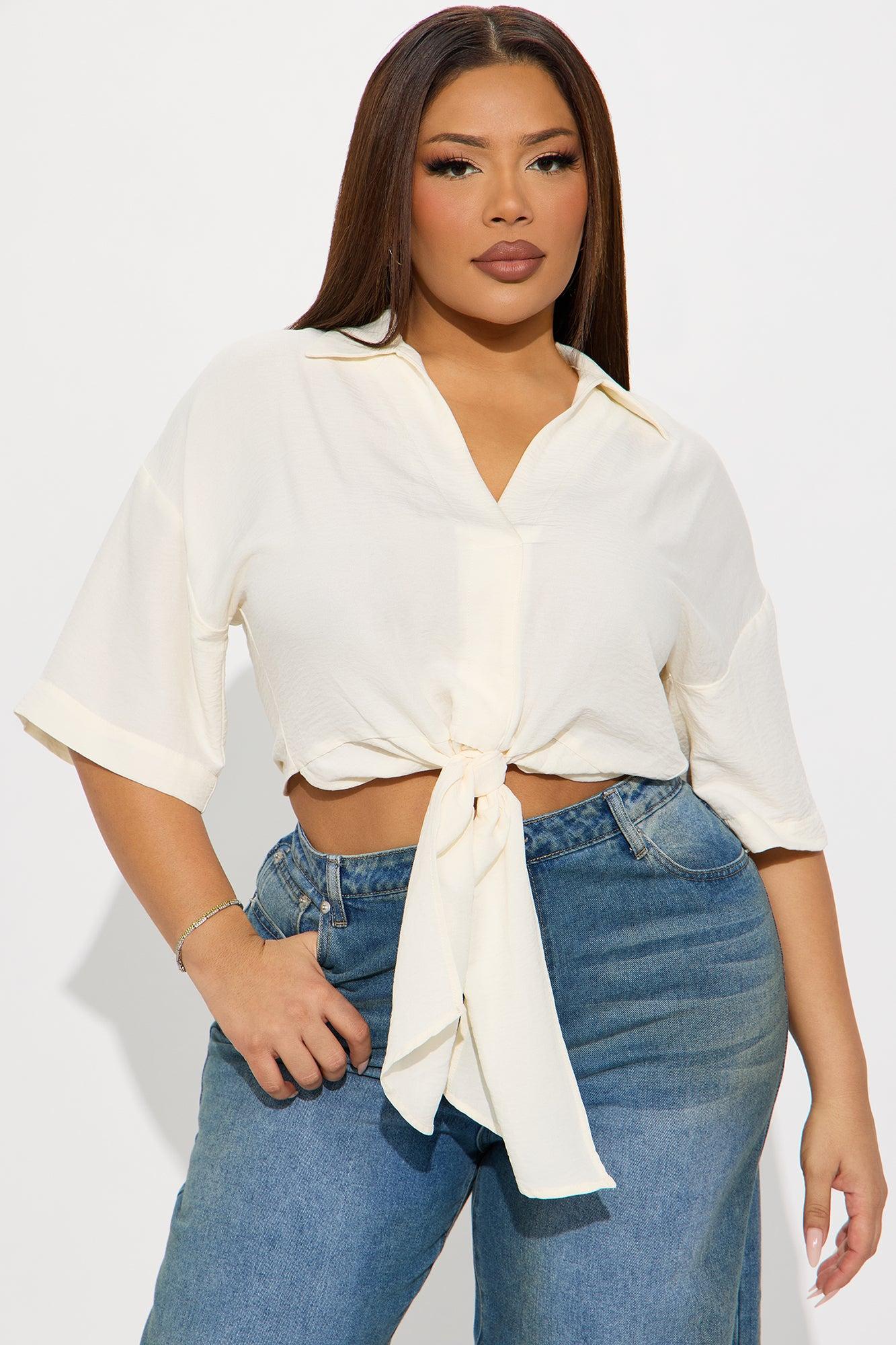 Coastal Vibe Tie Front Top - Cream Product Image