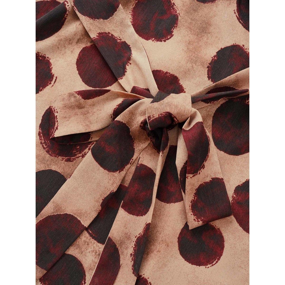 Plus Size Geometric Notched Bell Sleeve Belted Dress Russet Women At the Office Non Notched collar Elbow-length sleeve Curvy Midi Dress BloomChic 22-24/3X Product Image