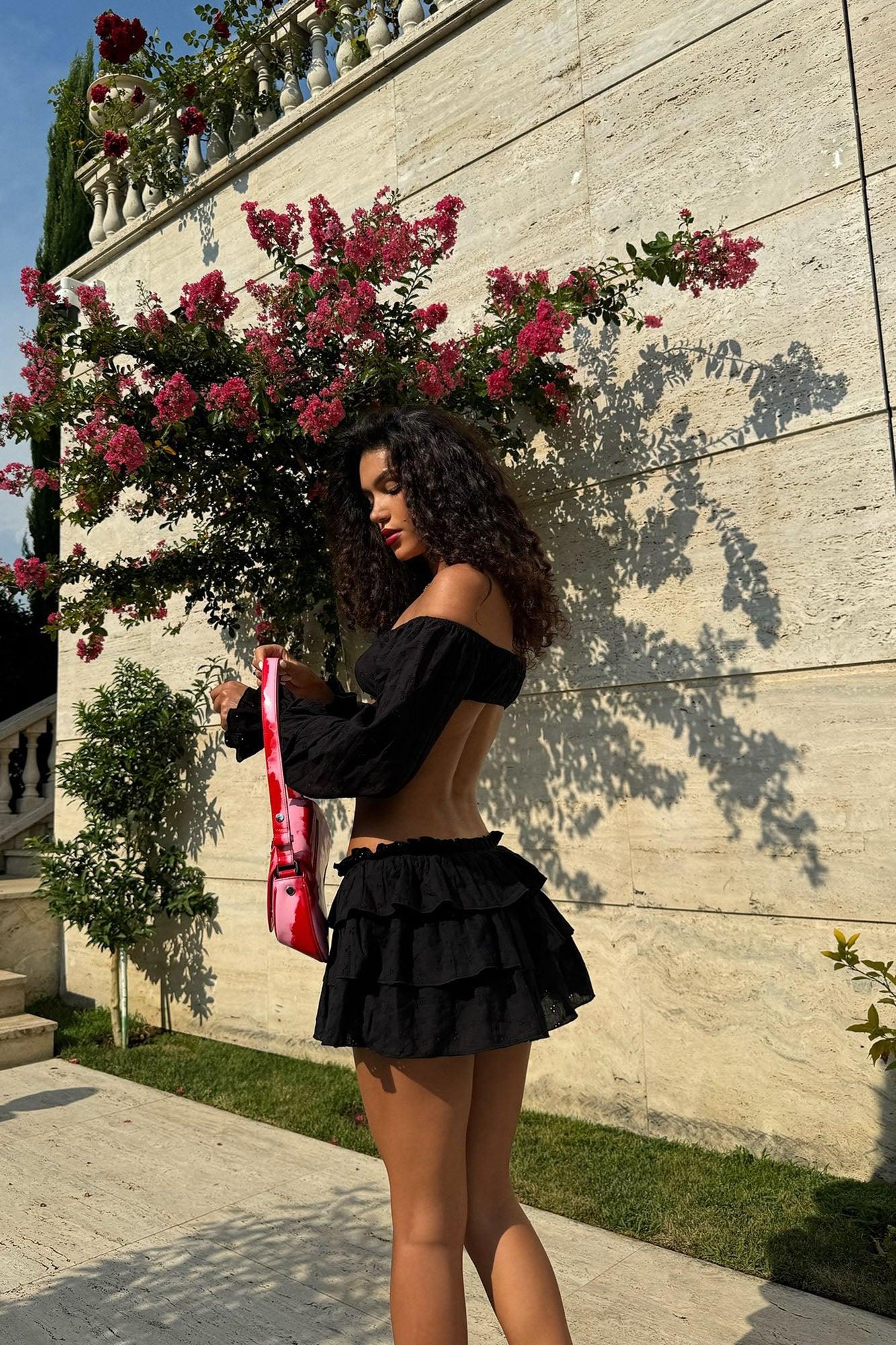 Cherry Drop Micro Mini Skirt Set - Black Product Image